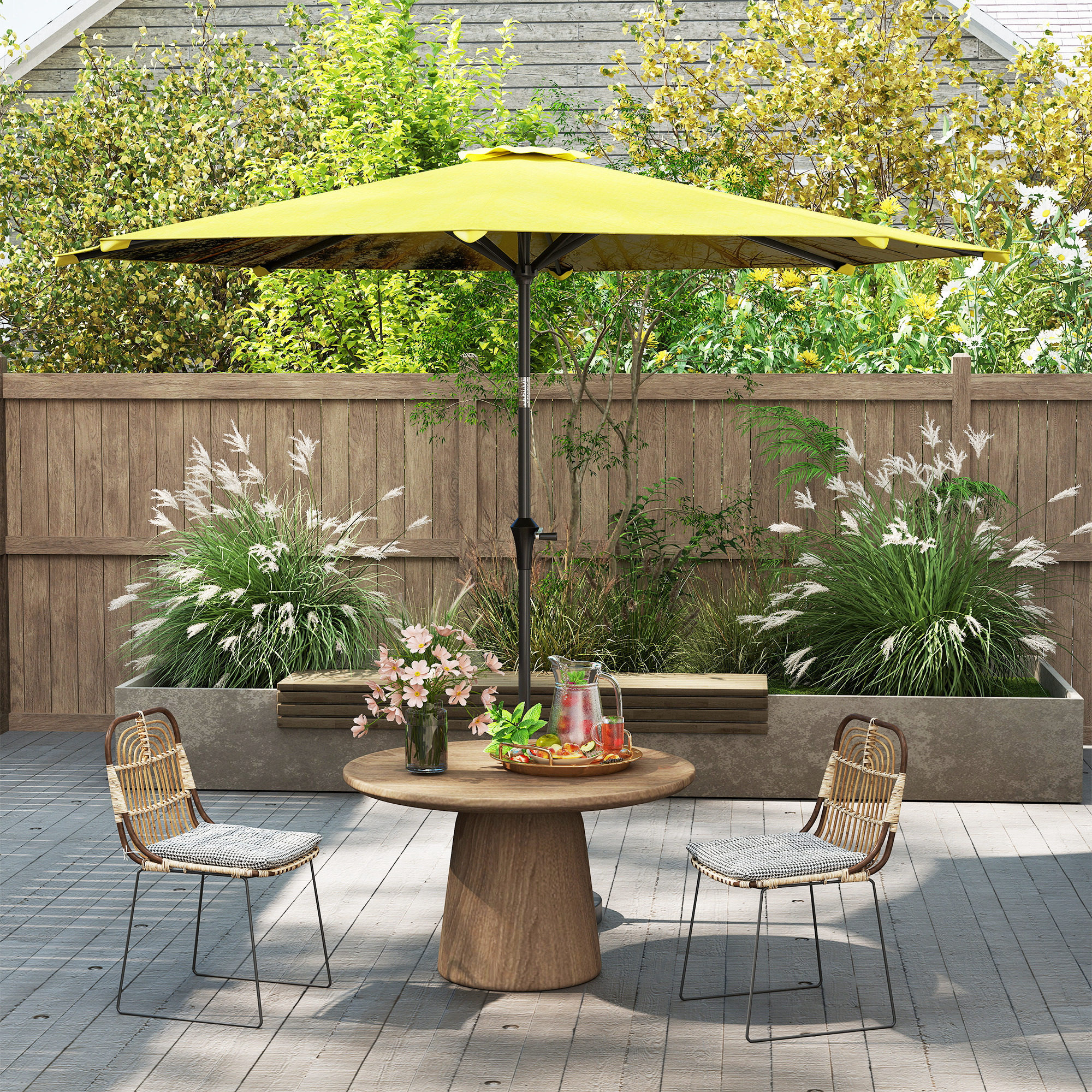 Outsunny Parasol Ø300 cm met Handmolen, Achthoekig, Geel