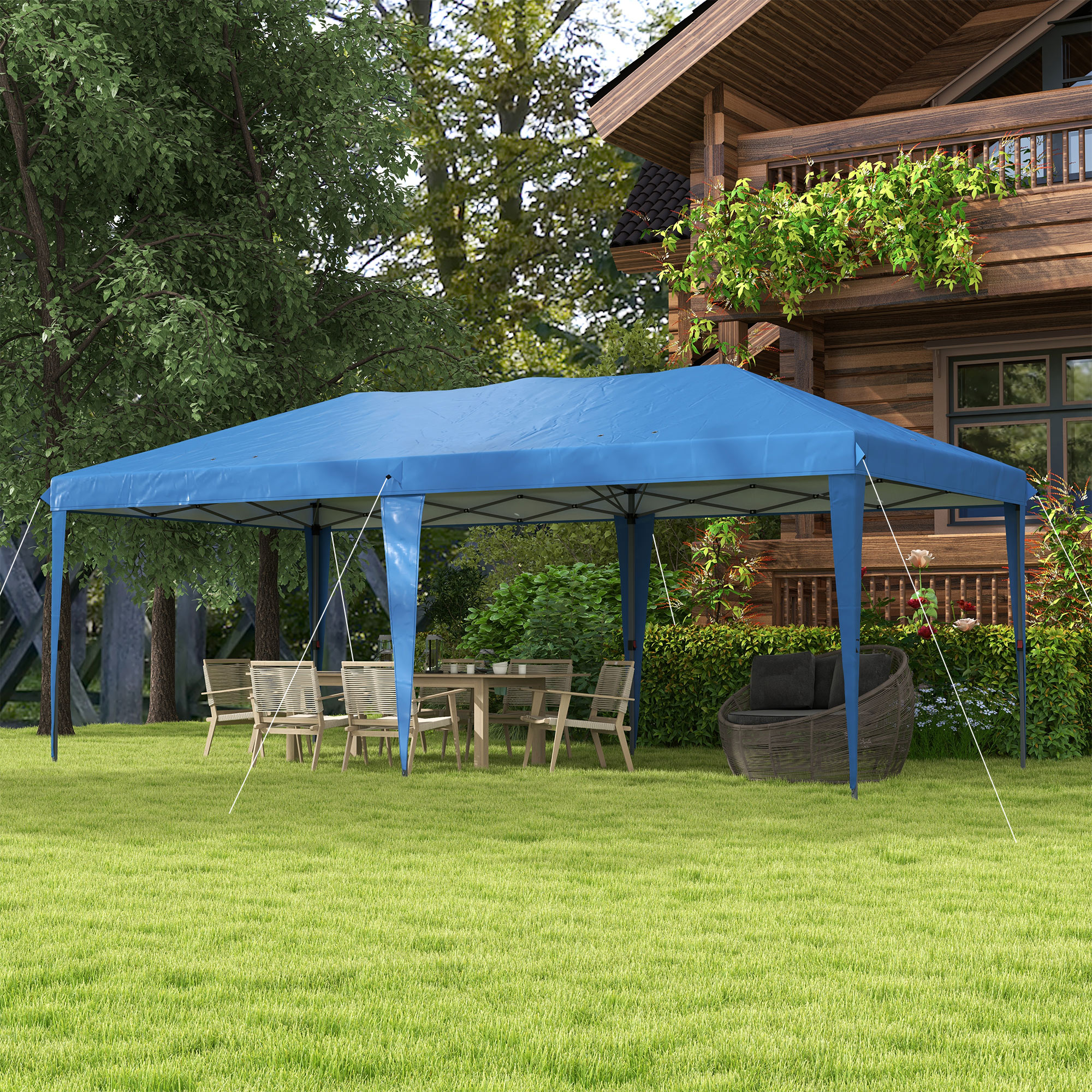 Outsunny Faltpaviljoen Tuinpaviljoen Partytent, inklapbaar, weerbestendig, 5,9 m x 2,95 m x 2 m, Blauw