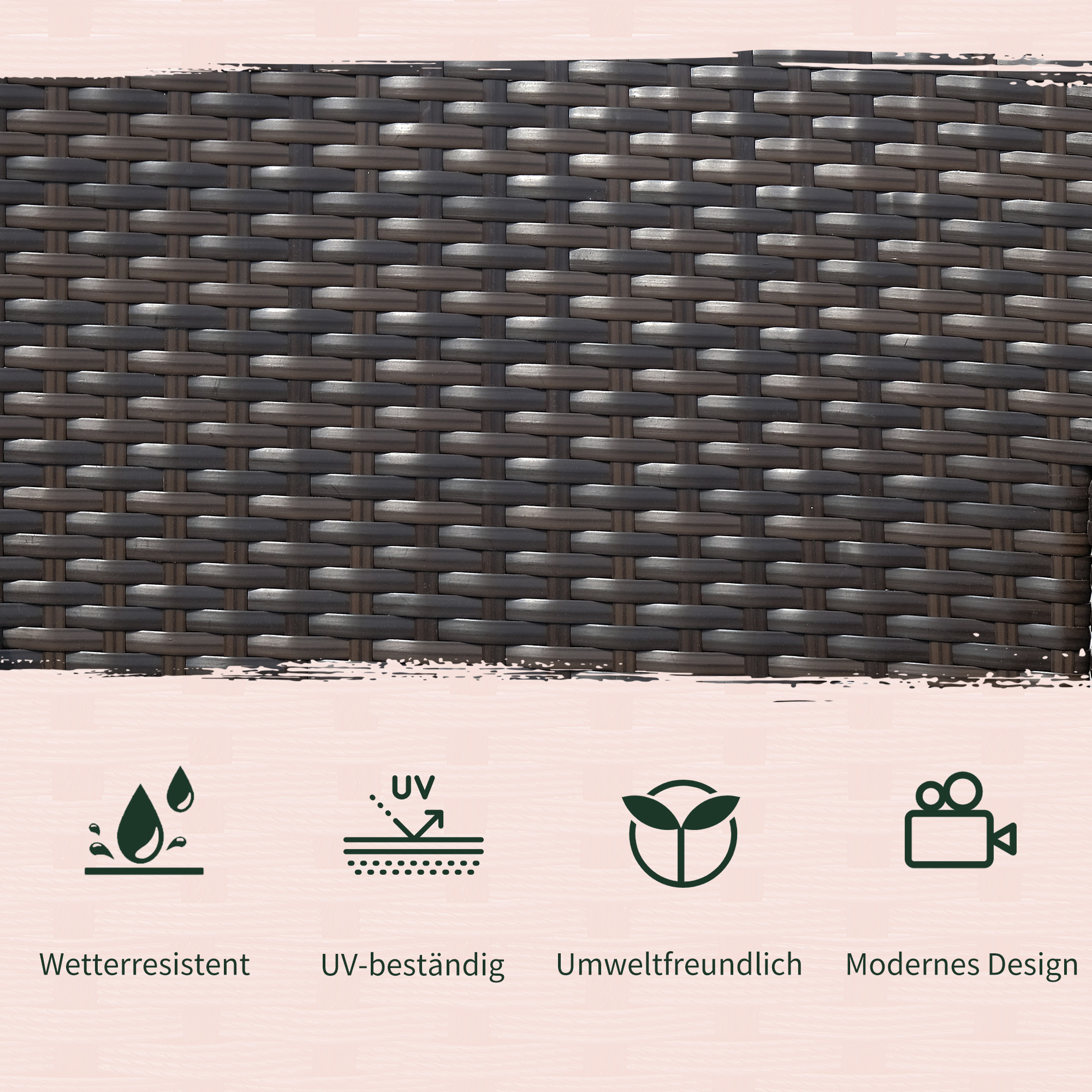Outsunny Poly-rotan tuinbank met tafel tuinbank bank 2-zits staal bruin