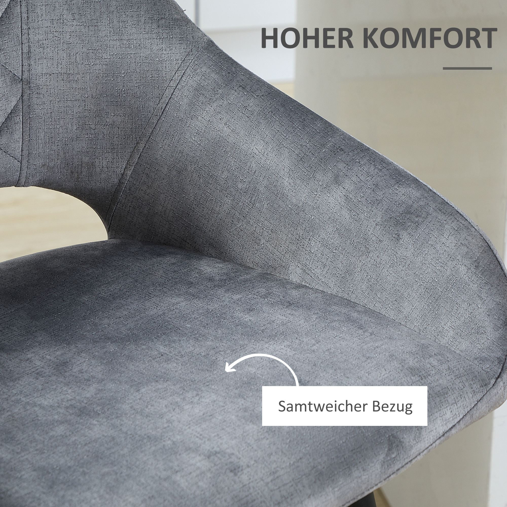 HOMCOM set van 2 barkrukken in retrostijl, fluwelen look, inclusief voetsteun 50 cm x 53 cm x 94 cm grijs