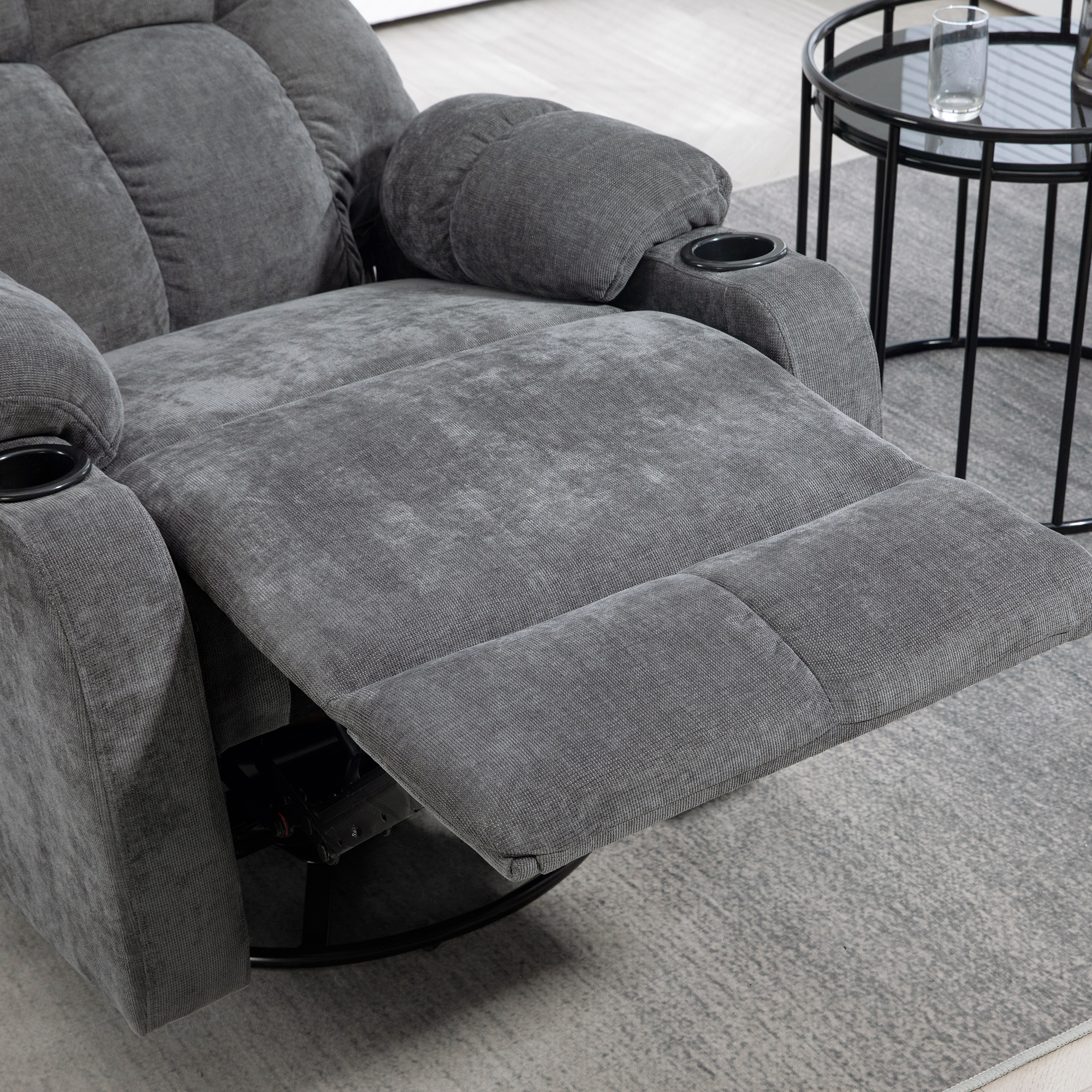 HOMCOM Relaxstoel met Voetsteun, Ligstoel, Draaibaar, tot 150 kg, Stalen Frame, 88x96x108cm, Donkergrijs