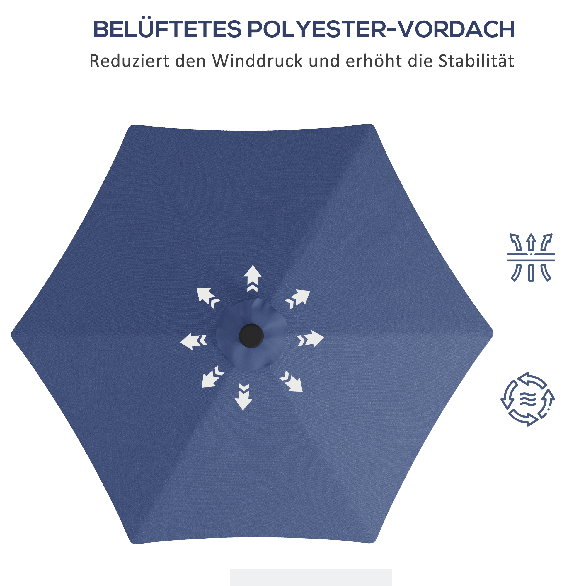 Outsunny Tuinparasol, zweefparasol, LED's, zonnepaneel, weerbestendig, inclusief beschermhoes, Ø290 x 260 cm, donkerblauw