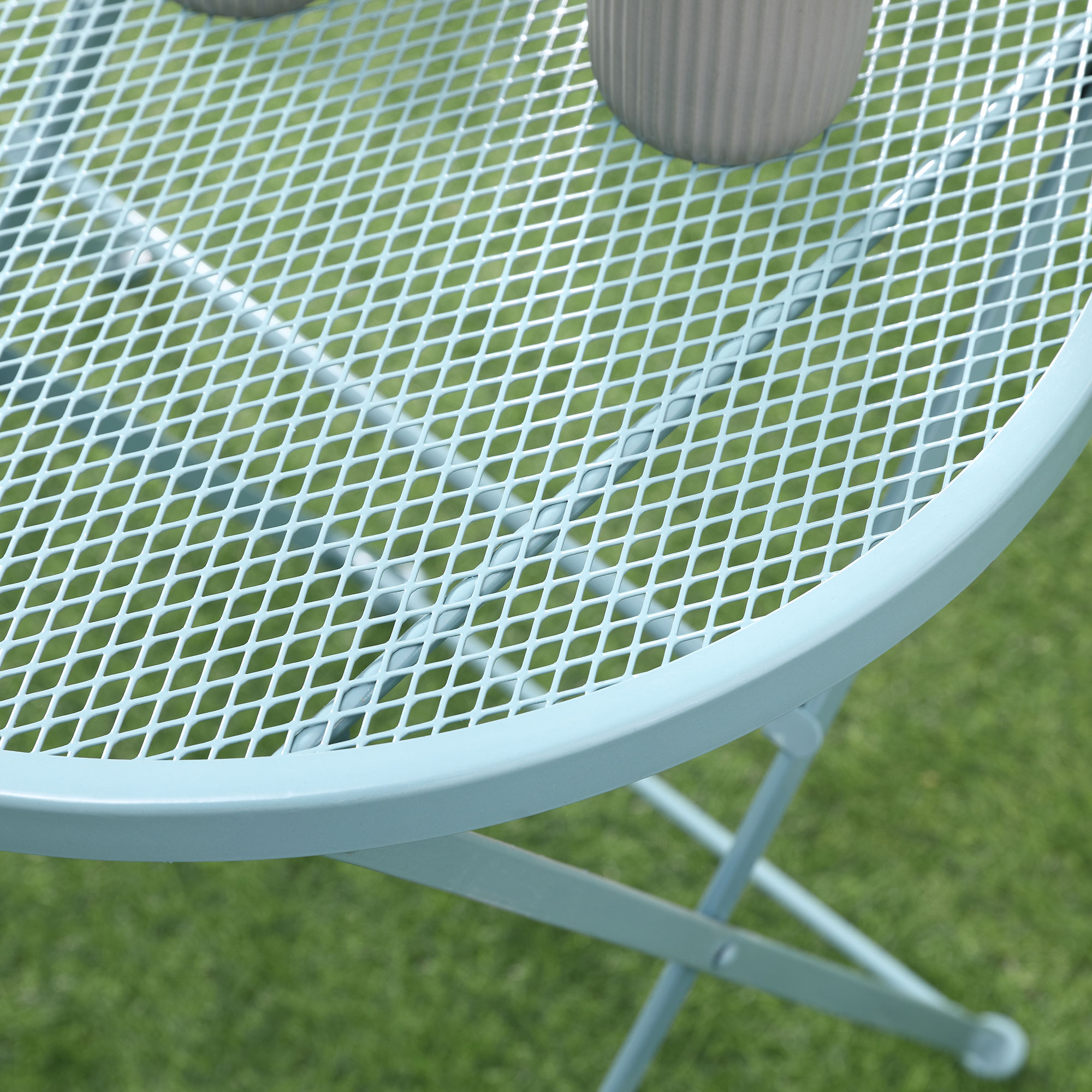 Outsunny tuinzitgroep 3-delige bistroset set 1 tafel + 2 klapstoelen voor terrasbalkon metaal blauw