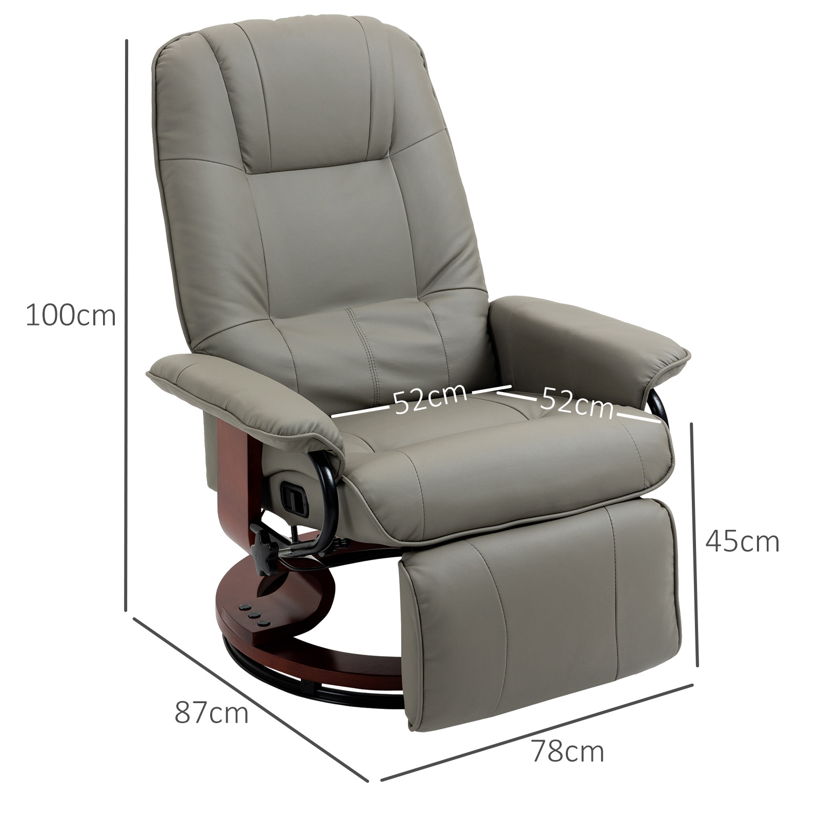 HOMCOM Relaxstoel Televisiestoel Ligstoel Kunstleder 360° Draaistoel 145° Kantelbaar Grijs 78 x 87 x 100 cm