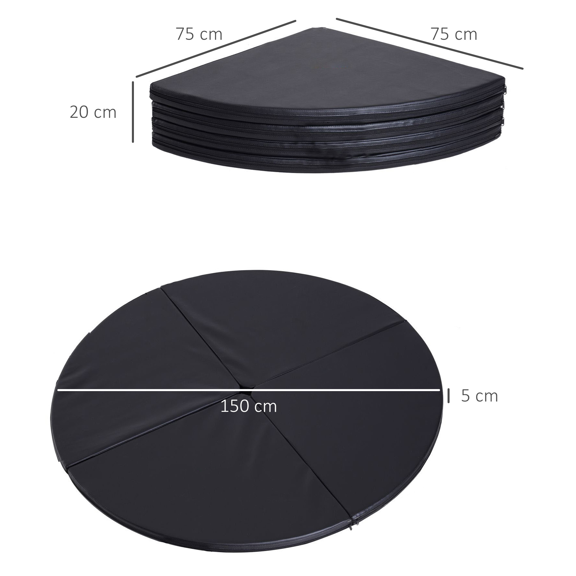 HOMCOM Paaldansmat, 5 cm dikke ronde kunststof mat voor paaldansoefeningen, gymnastiek, yoga, Zwart
