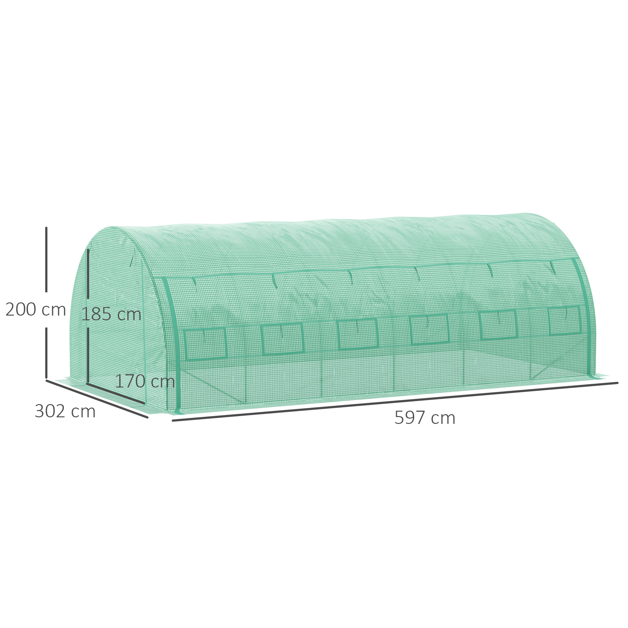 Outsunny polytunnelkas 6 x 3 x 2 m inloopkas met oprolbare afdekkingen polytunnelkas UV-bescherming stalen buis groen