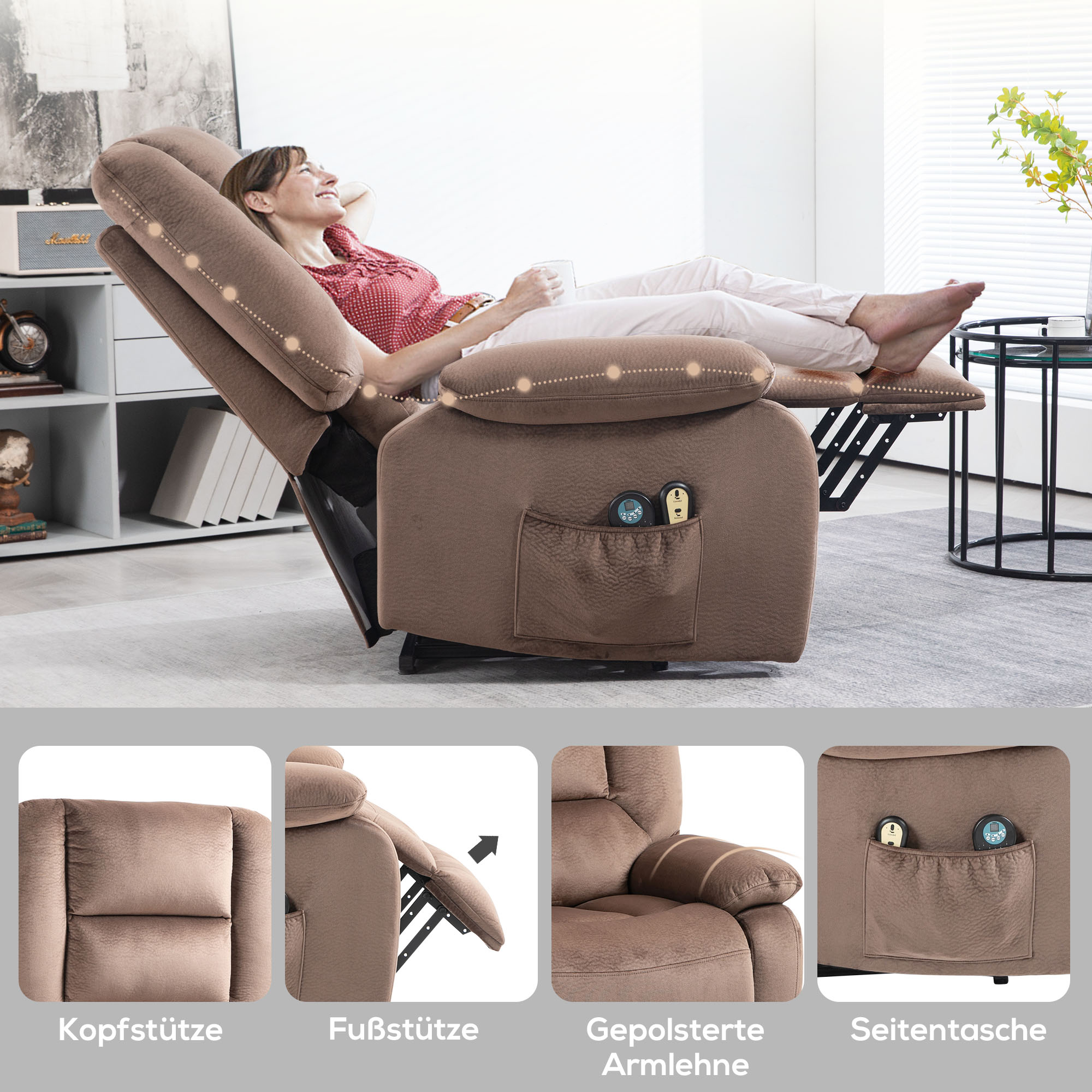 HOMCOM Opstastoel met Massagefunctie, 90x93x110cm, Bruin