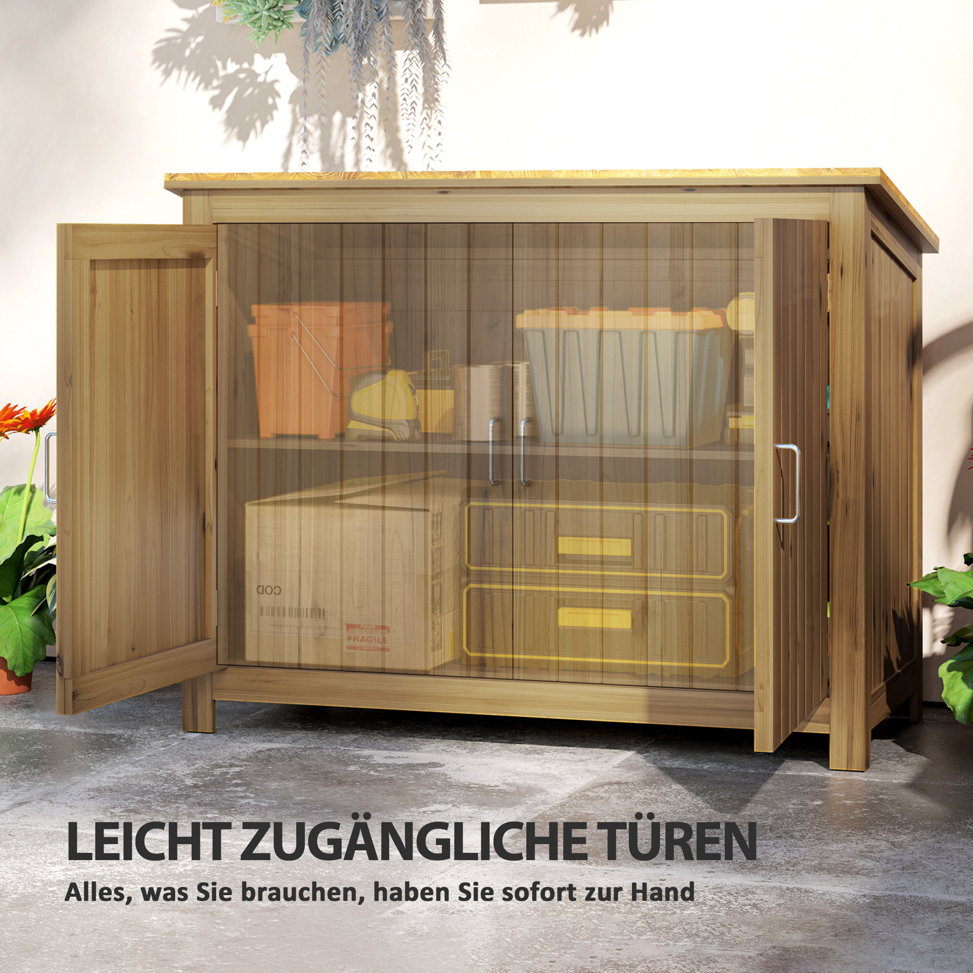 Outsunny Tuinkast, Houten Kommode met 2 Planken voor Tuin, Terras, Weerbestendig, 110 x 50 x 85 cm, Bruin