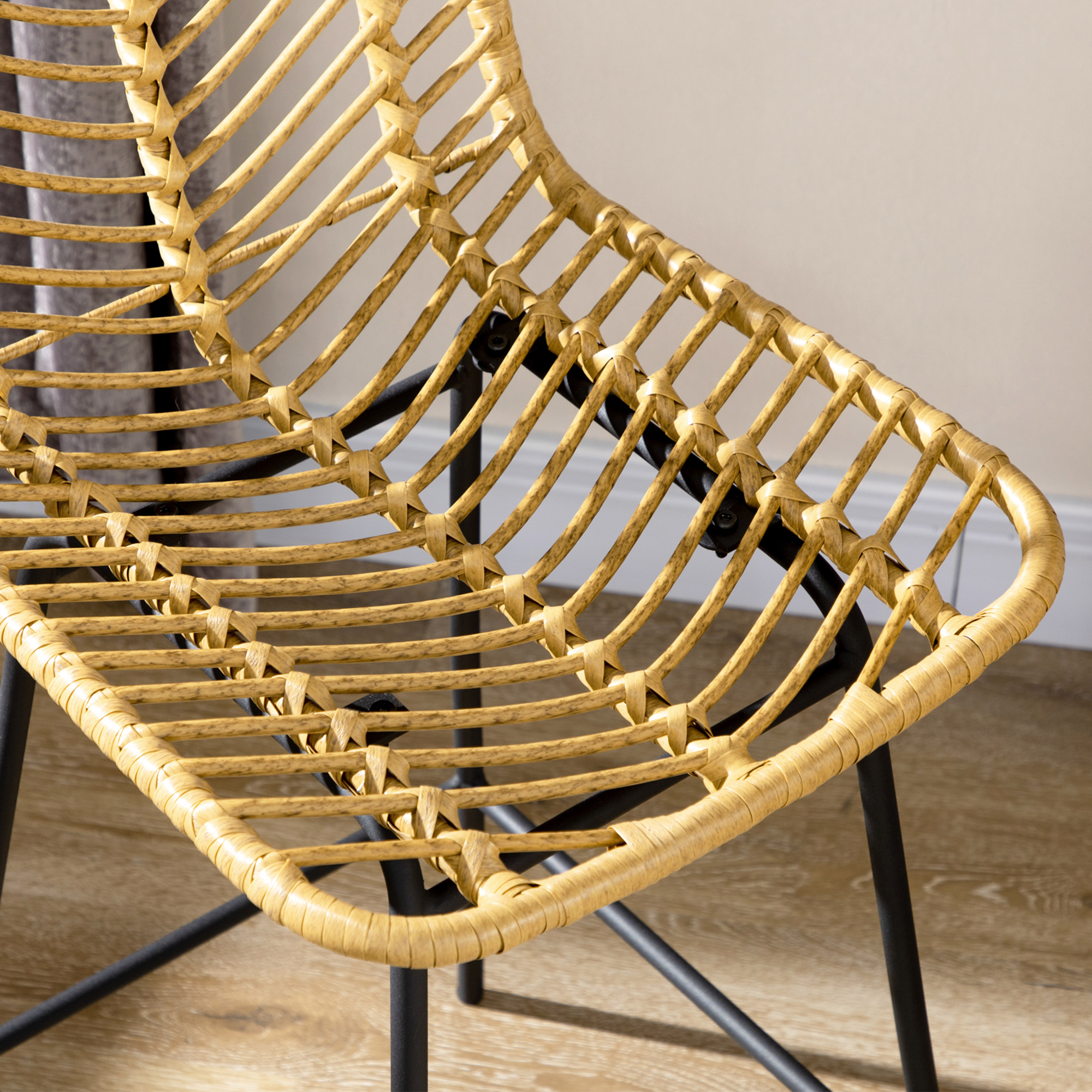 HOMCOM Set van 2 barkrukken in boho-design, PE-rotan, inclusief voetsteun, 42,5 cm x 52 cm x 102 cm, geel+zwart