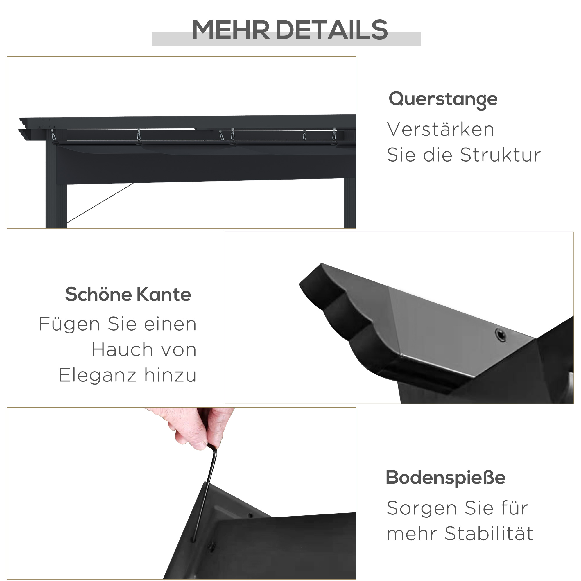 Pergola van Outsunny met verstelbare luifel aluminium grijs, zwart 3 x 3 m