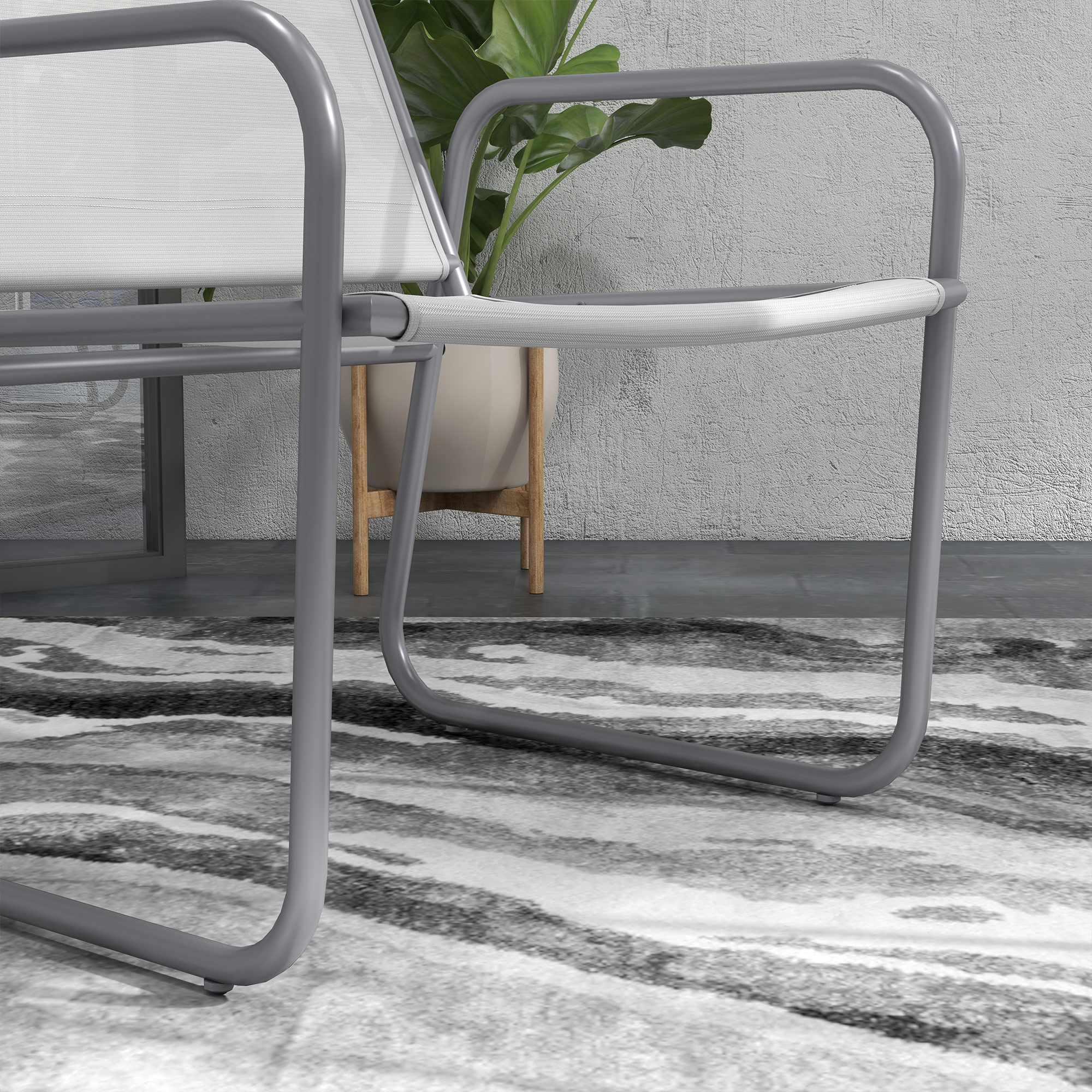 Outsunny 3-delige tuinmeubelset, 2 stoelen met ademende stoffen bekleding, 1 ronde tafel Ø60 cm, Lichtgrijs