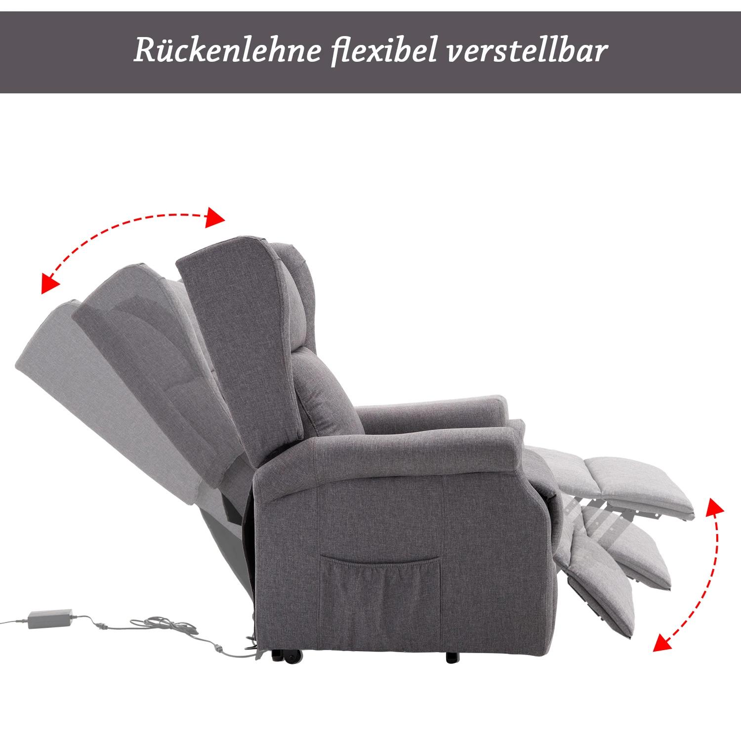 HOMCOM® relaxstoel tv-stoel met elektrische opstahulp linnen hout schuimstof grijs 72,5 x 94 x 109 cm | Aosom.nl