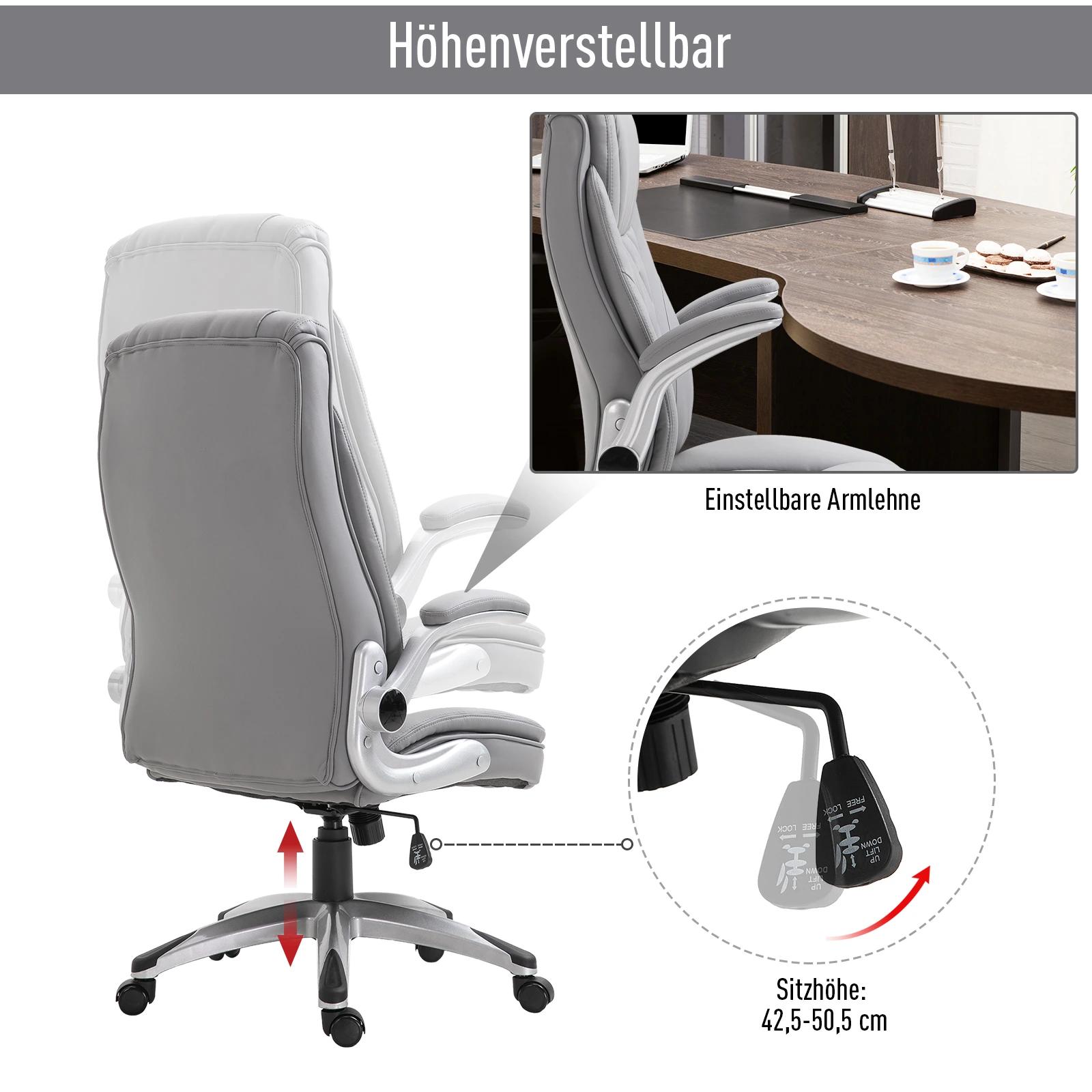 Vinsetto bureaustoel draaistoel computerstoel met kantelfunctie in hoogte verstelbaar kunstleer grijs 69,5 x 76 x 113–121 cm | Aosom.nl