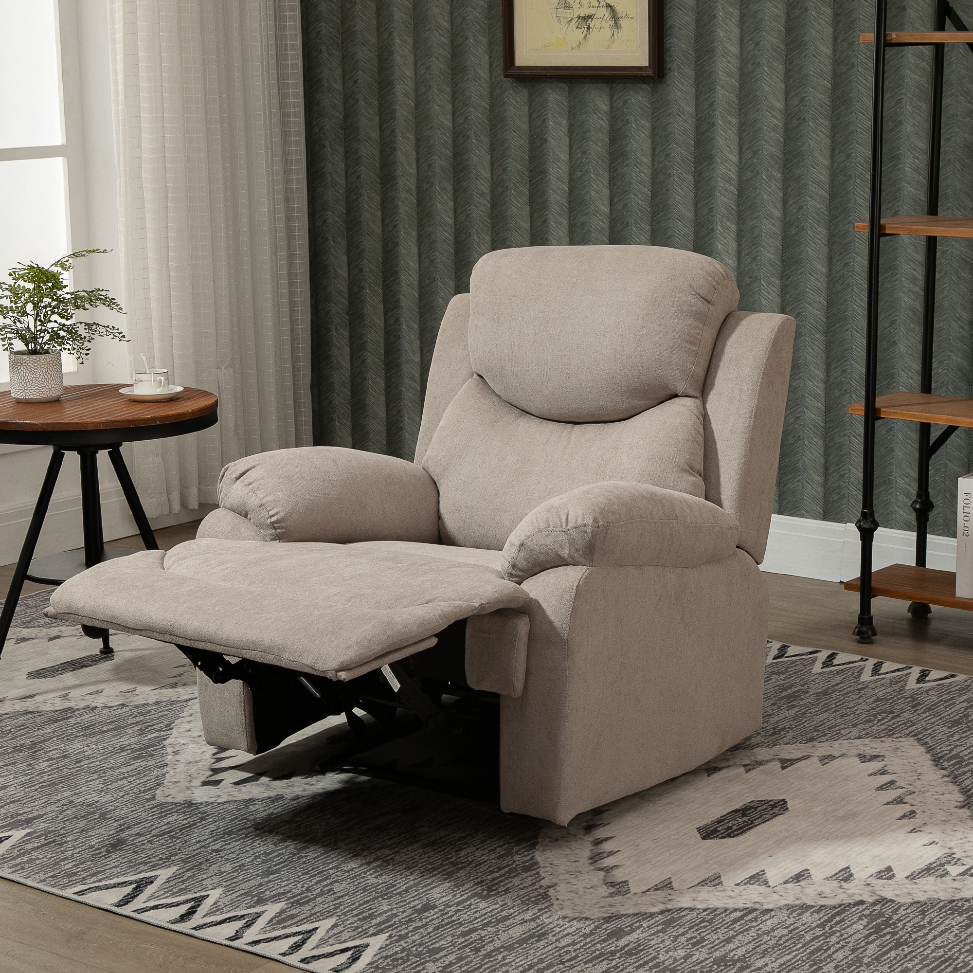 HOMCOM relaxfauteuil enkele sofa ligbed kantelbaar 150 ° TV-fauteuil linnen beige 97 x 96 x 105,5 cm