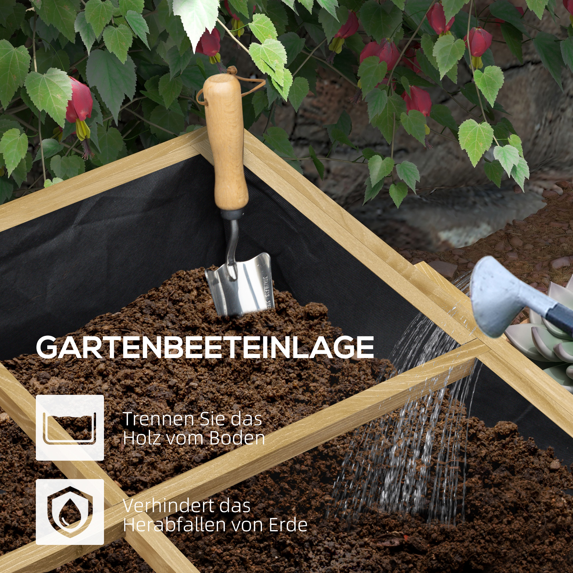 Outsunny Houten verhoogde plantenbak met 12 scheidingsroosters, inklapbare zijplanken, weerbestendig, sparrenhout, 122 x 91,5 x 89 cm