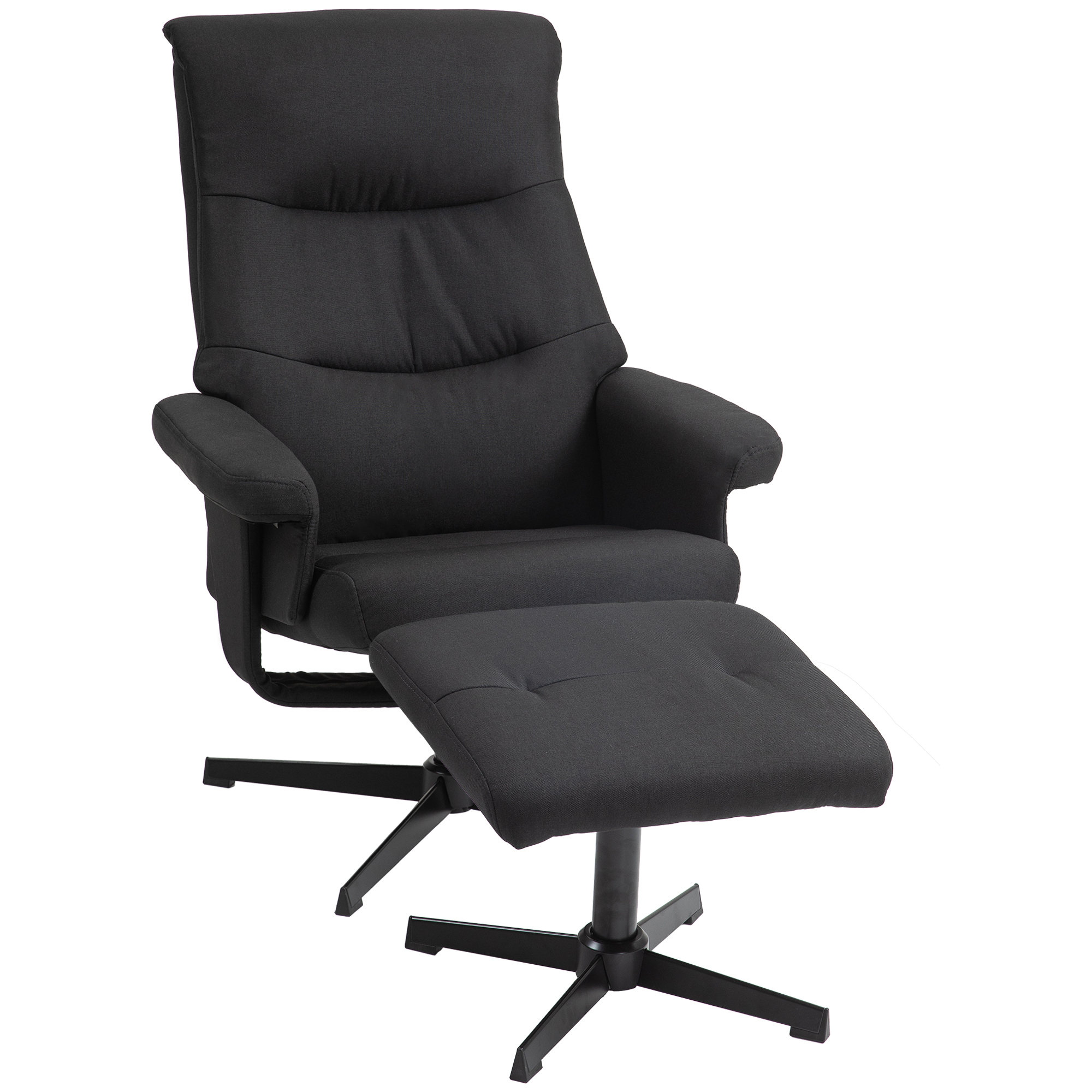 HOMCOM Draaibare Ligstoel met Voetenbank, Kantelfunctie, in Fluweel Look, Tot 150 kg, Zwart