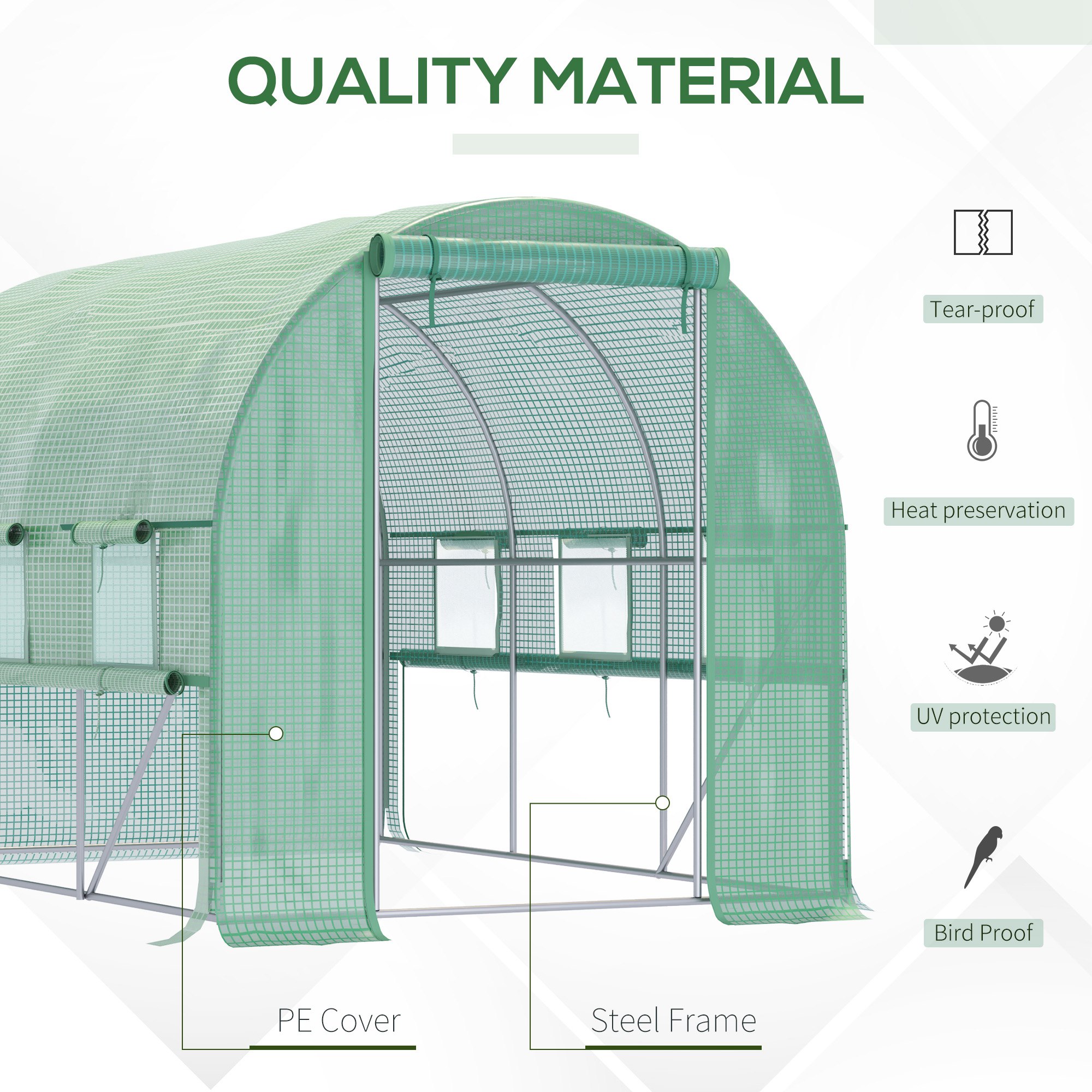 Outsunny foliekas 3 x 2 x 2 m tunnel inloopkas kas plantenhuisfolie tent 6 ramen UV-bescherming groen