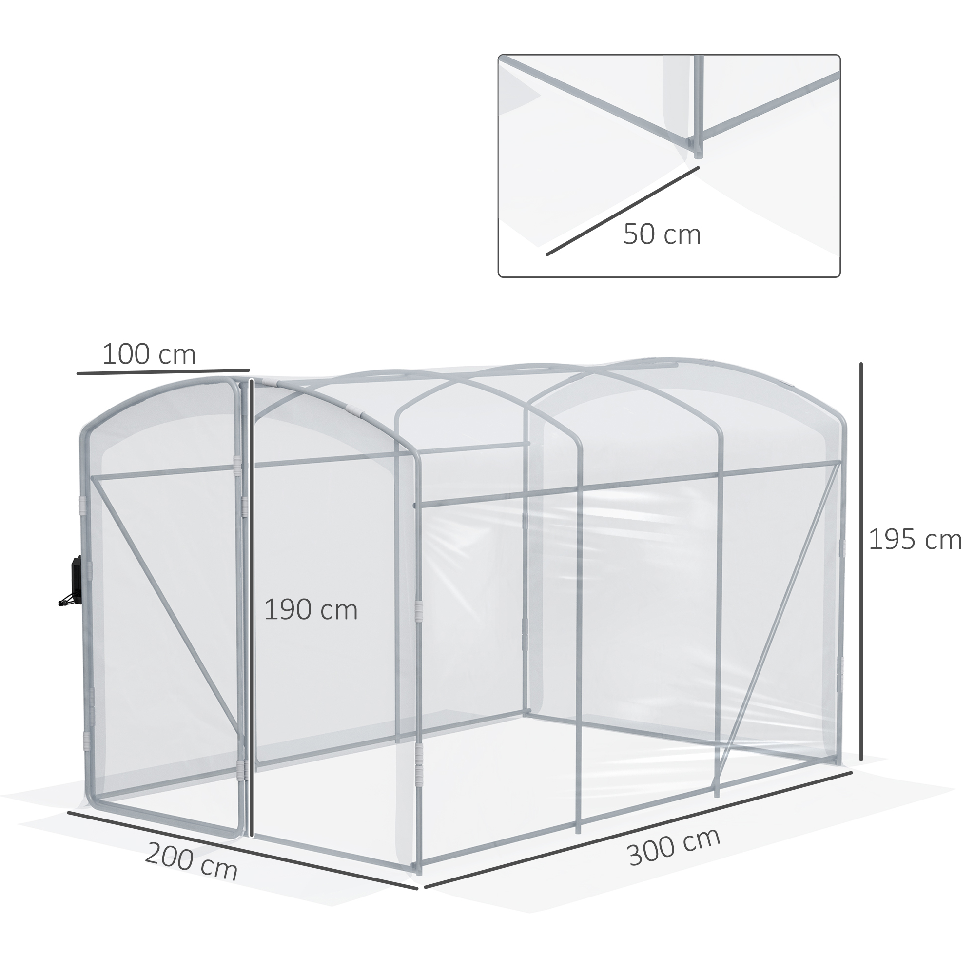 Outsunny Tunnelkas, loopbaar, transparante folie, verzinkt stalen frame, 3 x 2 x 2m