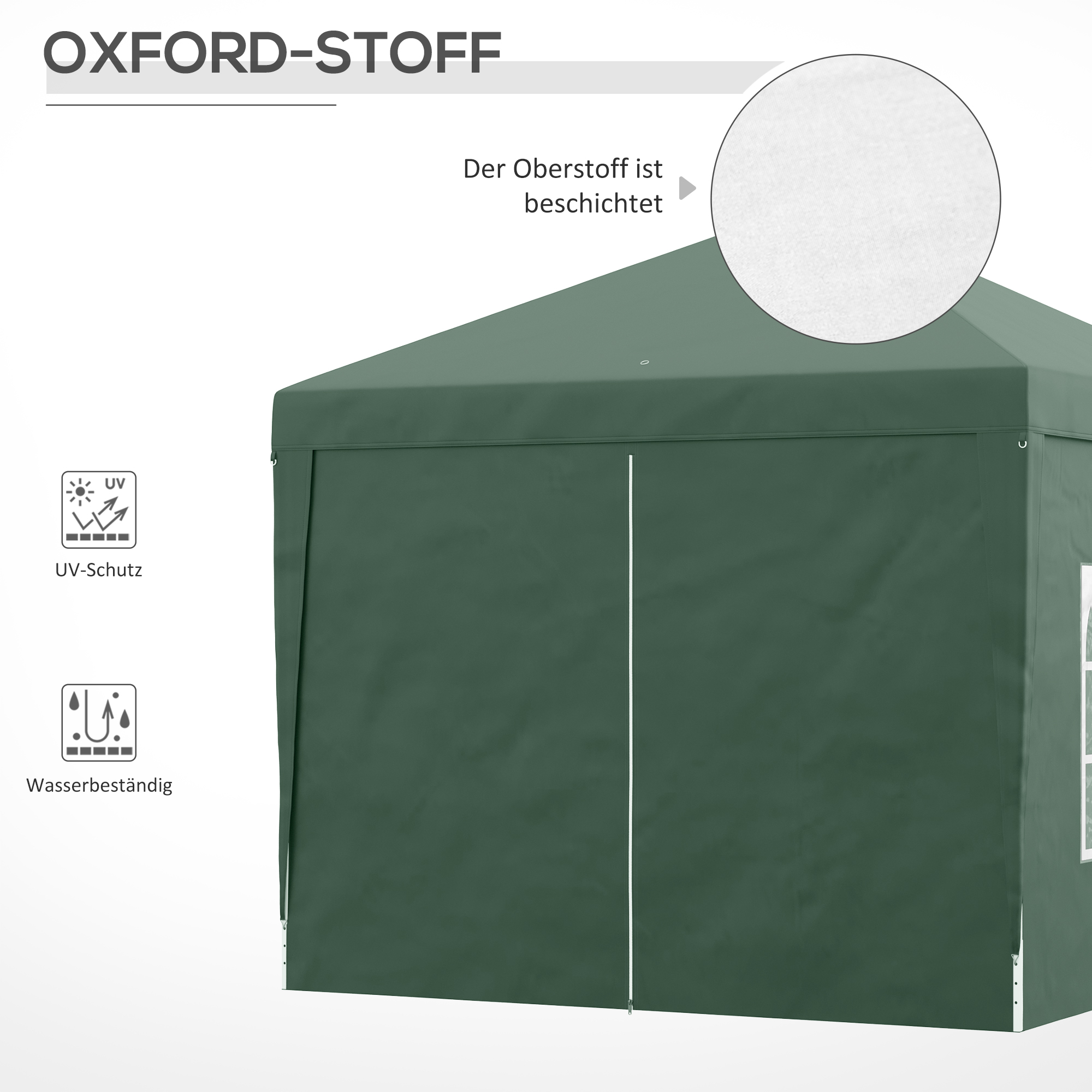 Outsunny Paviljoen, Biertent, 4 verwijderbare zijwanden, 2 ramen, Metalen frame, 2,95 x 2,95 m, Groen