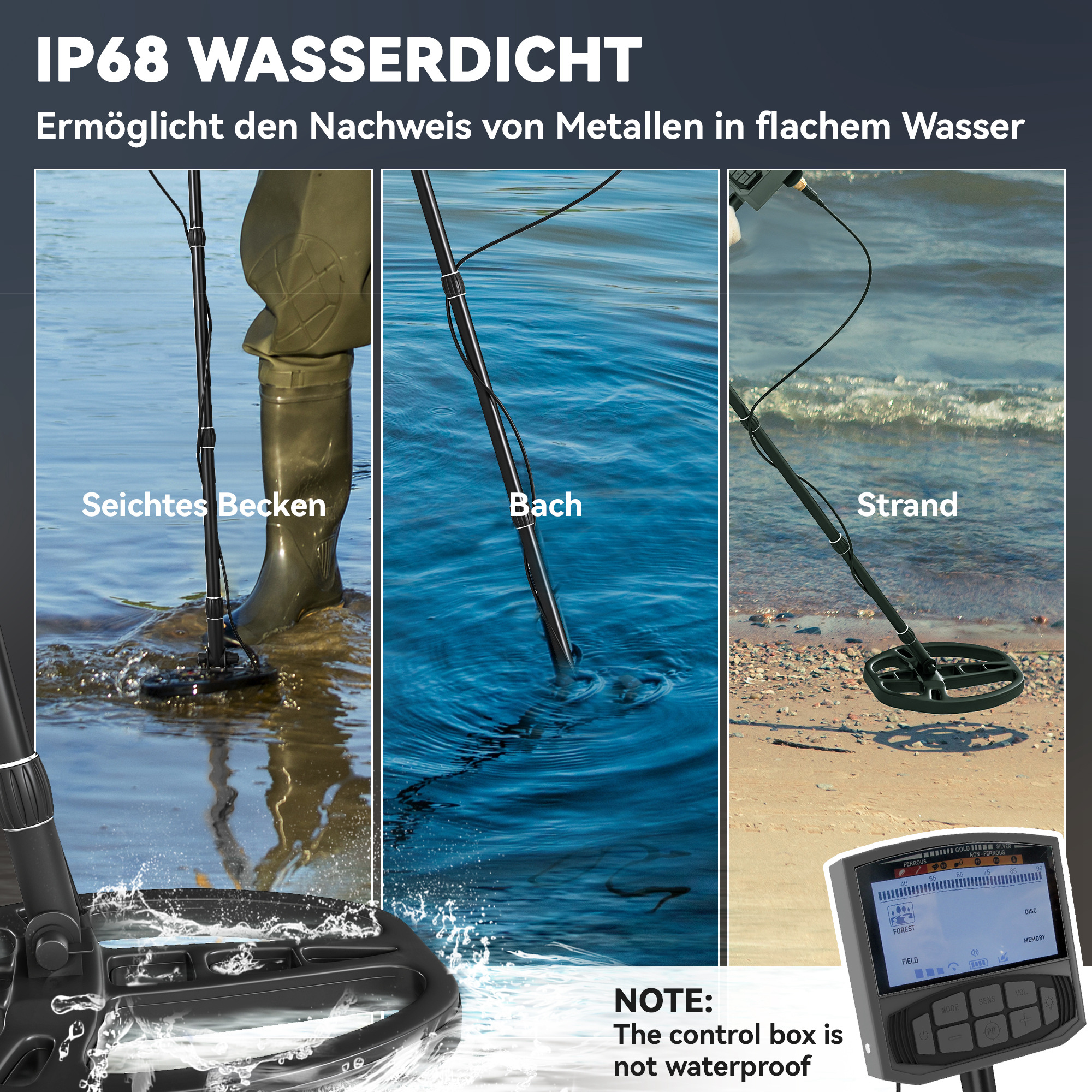 Outsunny Metaaldetector voor Volwassenen 5 Modi Draagbaar Detectieapparaat LCD-Display IP68 Waterbestendig Donkergrijs