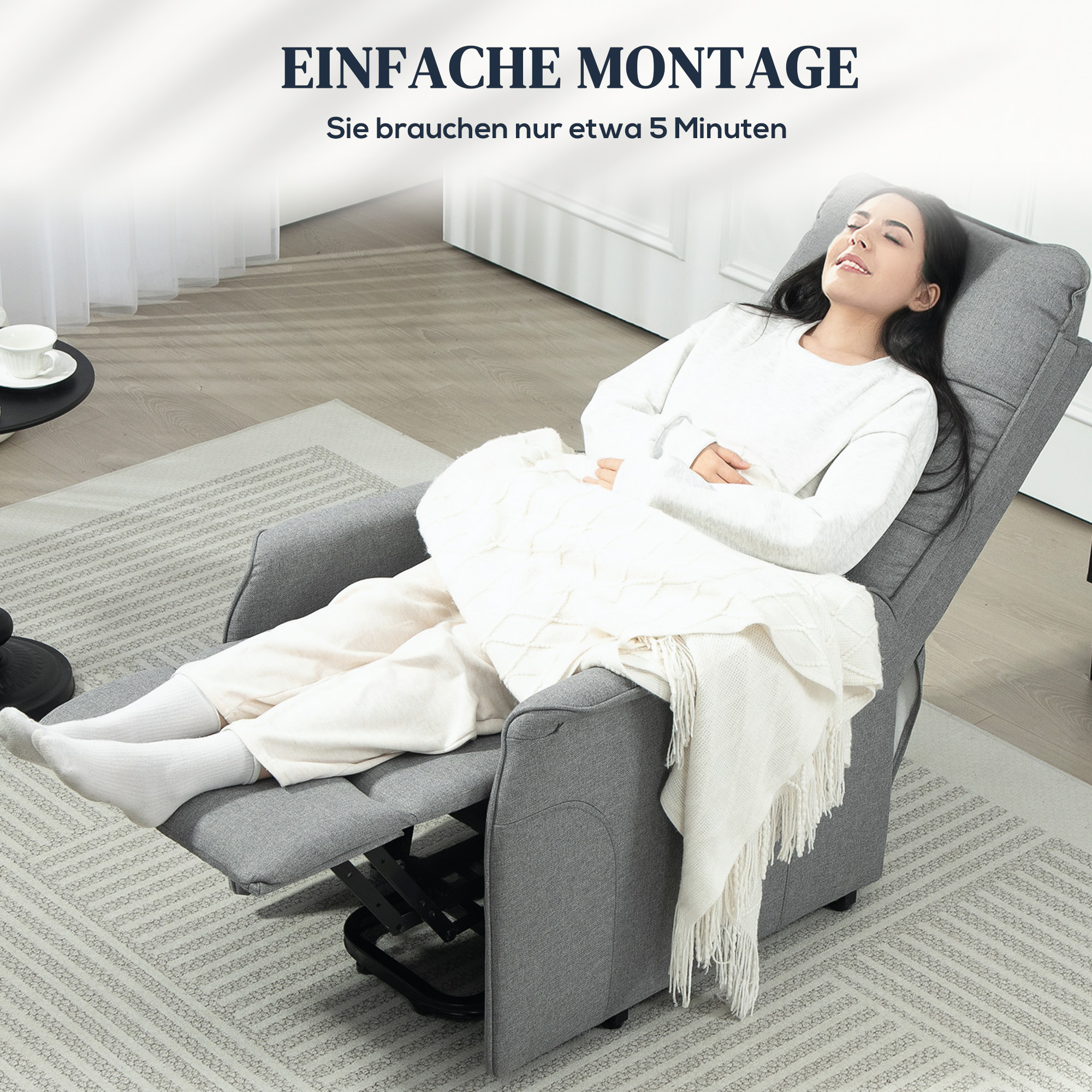 HOMCOM Opsta-fauteuil, Relaxfauteuil met Elektrische Opstahulp, met Afstandsbediening, Zijvak, Grijs