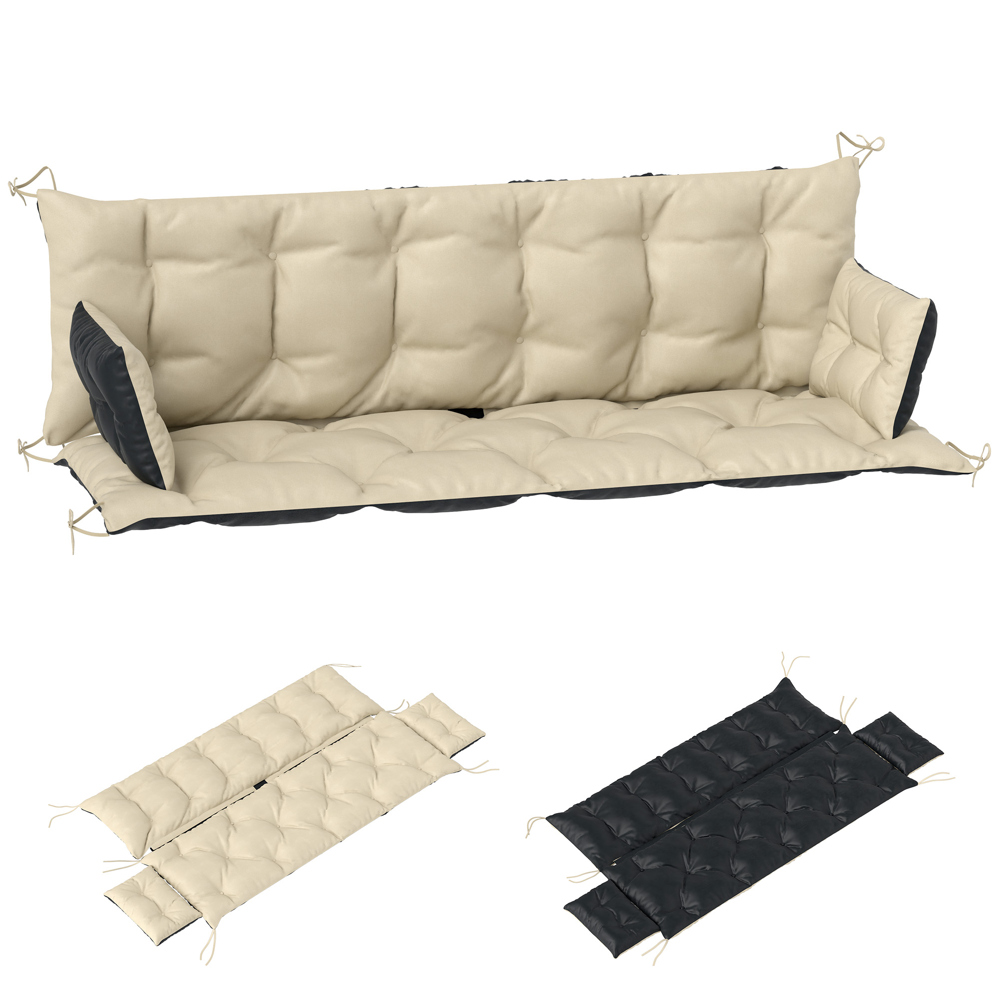 Outsunny Tuinbankkussen-Set voor Bank of Hollywoodschommel, Tweekleurig, Polyester, Schuim, 180 x 110 x 8 cm, Beige