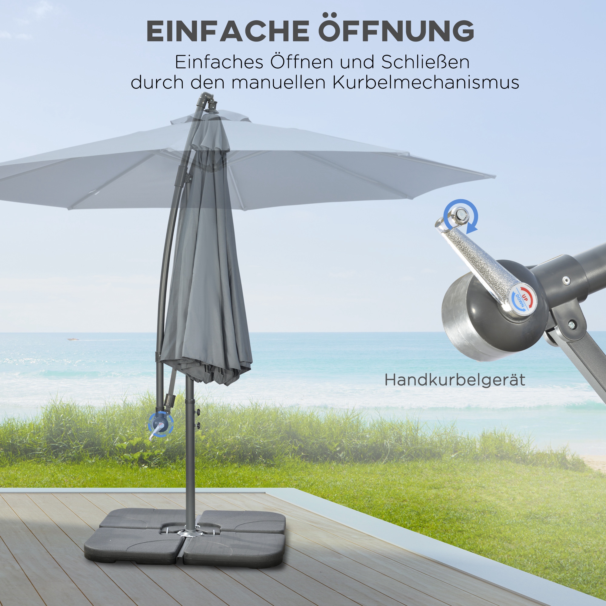 Outsunny Ampelscherm Parasol Tuinscherm, inclusief kruisvoet, weerbestendig, 292 cm x 292 cm x 247 cm, Grijs