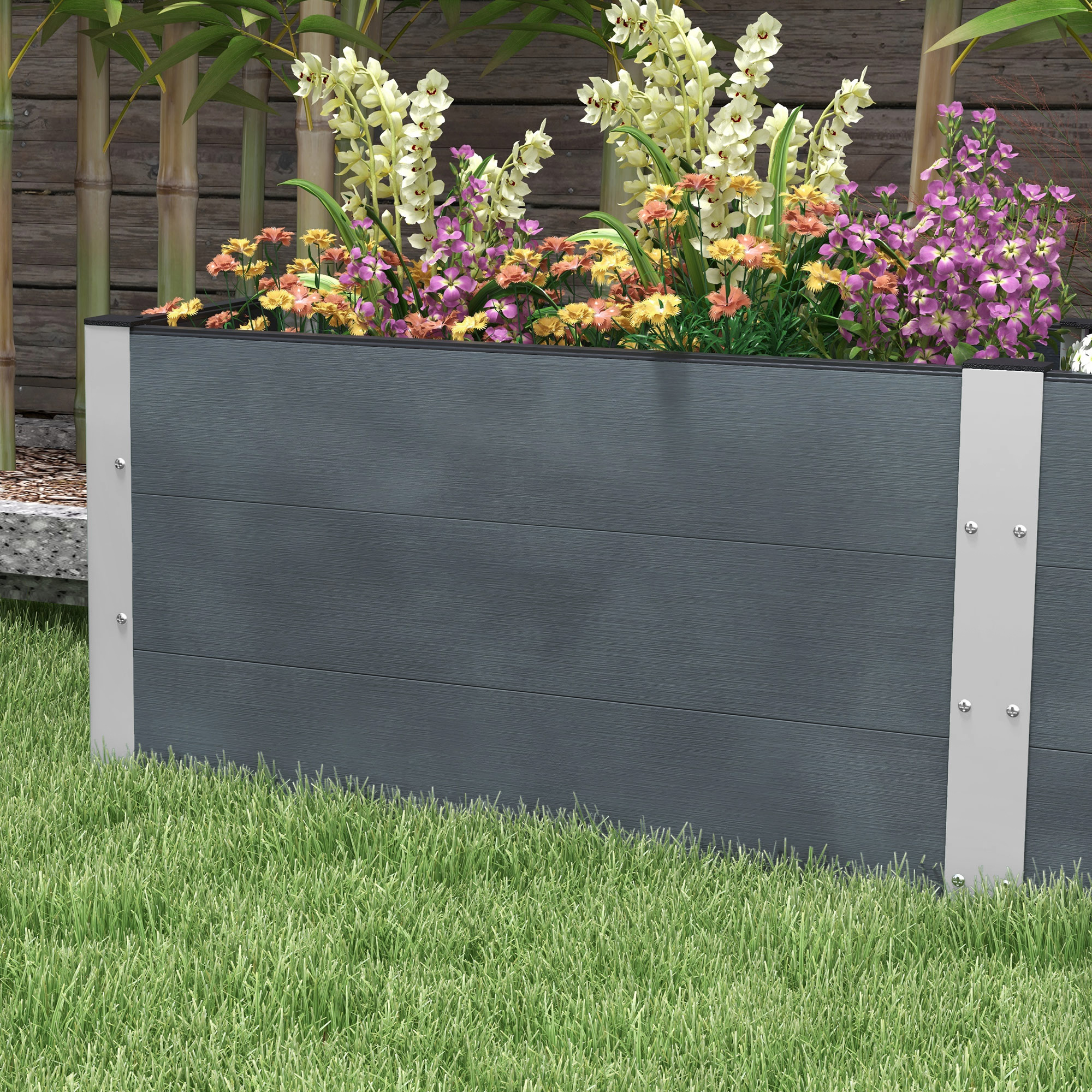 Outsunny Hoge plantenbak met open bodem, hoge zijkanten, weerbestendig, aluminium frame, 200 x 50 x 56 cm, Grijs