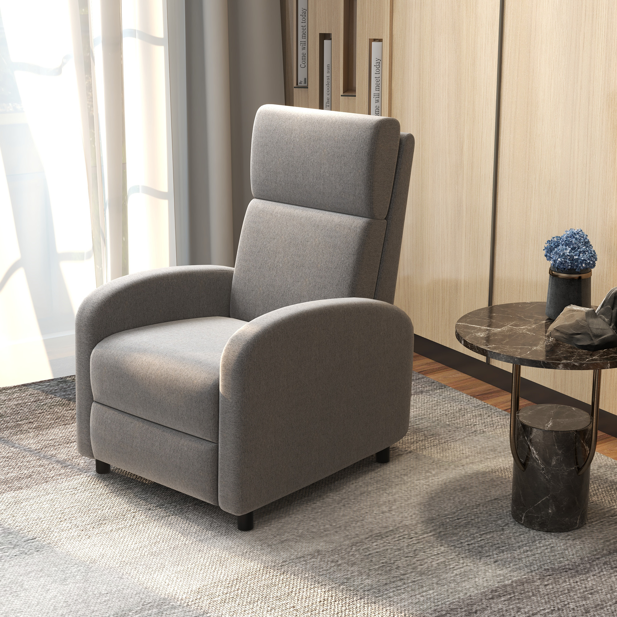 HOMCOM Relaxstoel TV-stoel, uitklapbare voetensteun, kantelbaar tot 160°, 64 x 86 x 102 cm, Grijs