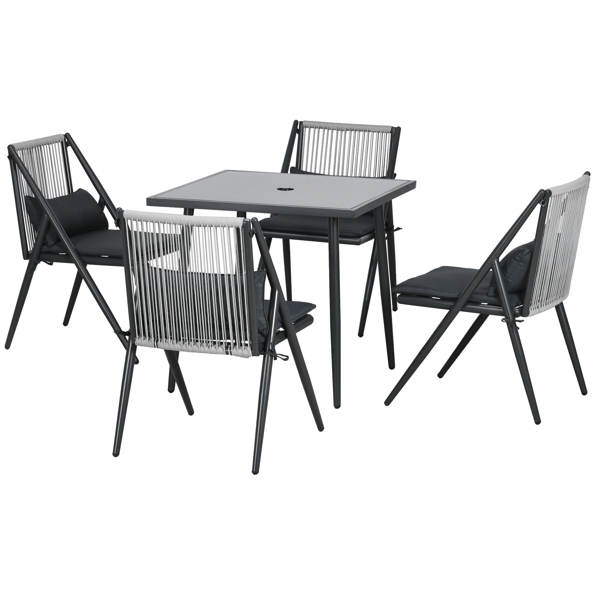 Outsunny 5-delige tuinmeubelset, tuinset, weerbestendig, 80 cm x 80 cm x 75 cm, donkergrijs