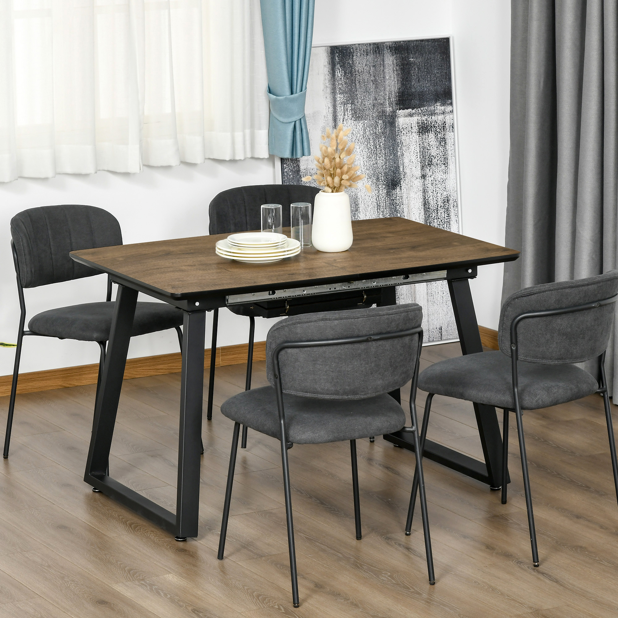 HOMCOM eettafel met uitschuifbaar tafelblad, keukentafel met houteffect, bruin