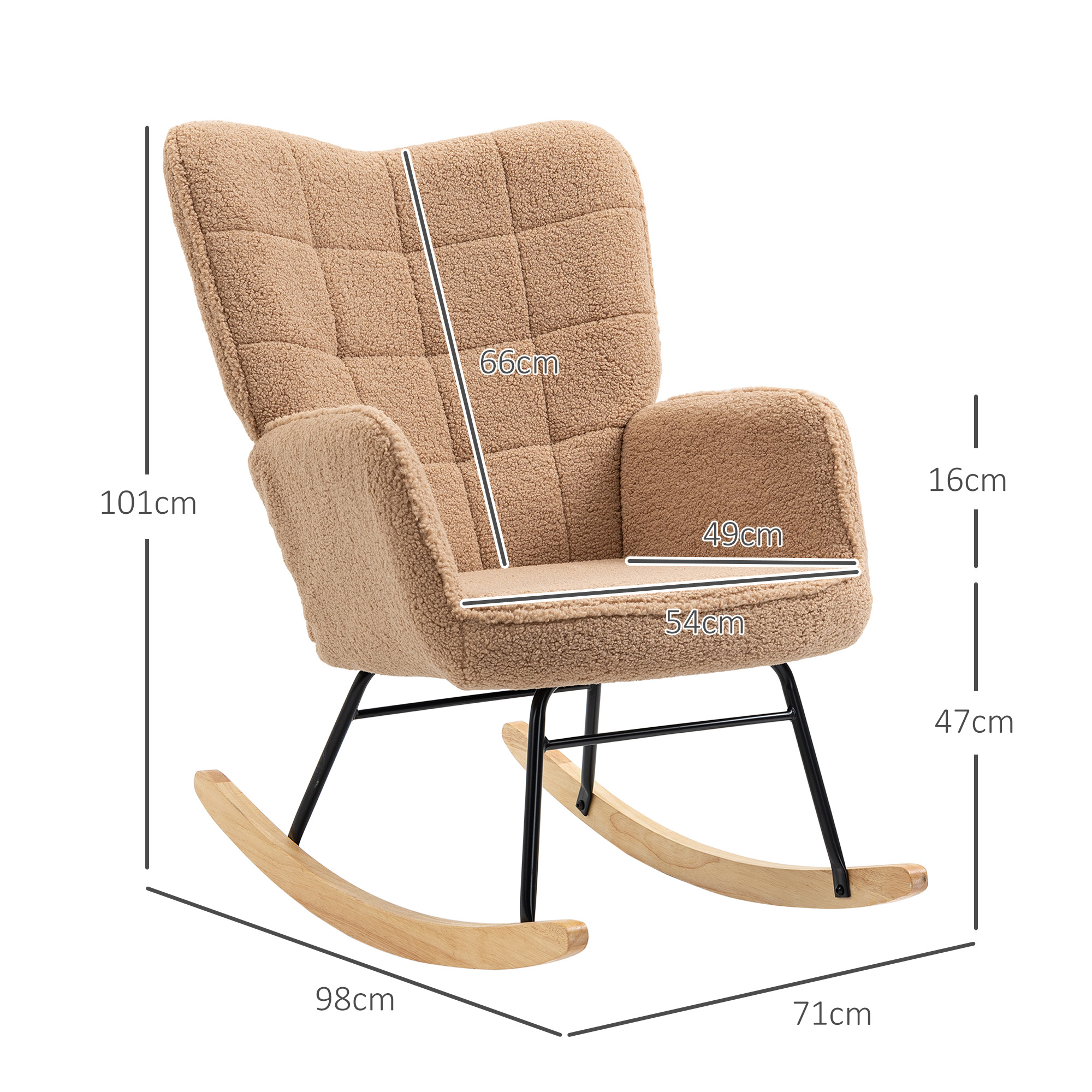 HOMCOM Schommelstoel in Retro-Design, Massief Hout, Stoel, Relaxstoel, 92 cm x 71 cm x 101 cm, Bruin