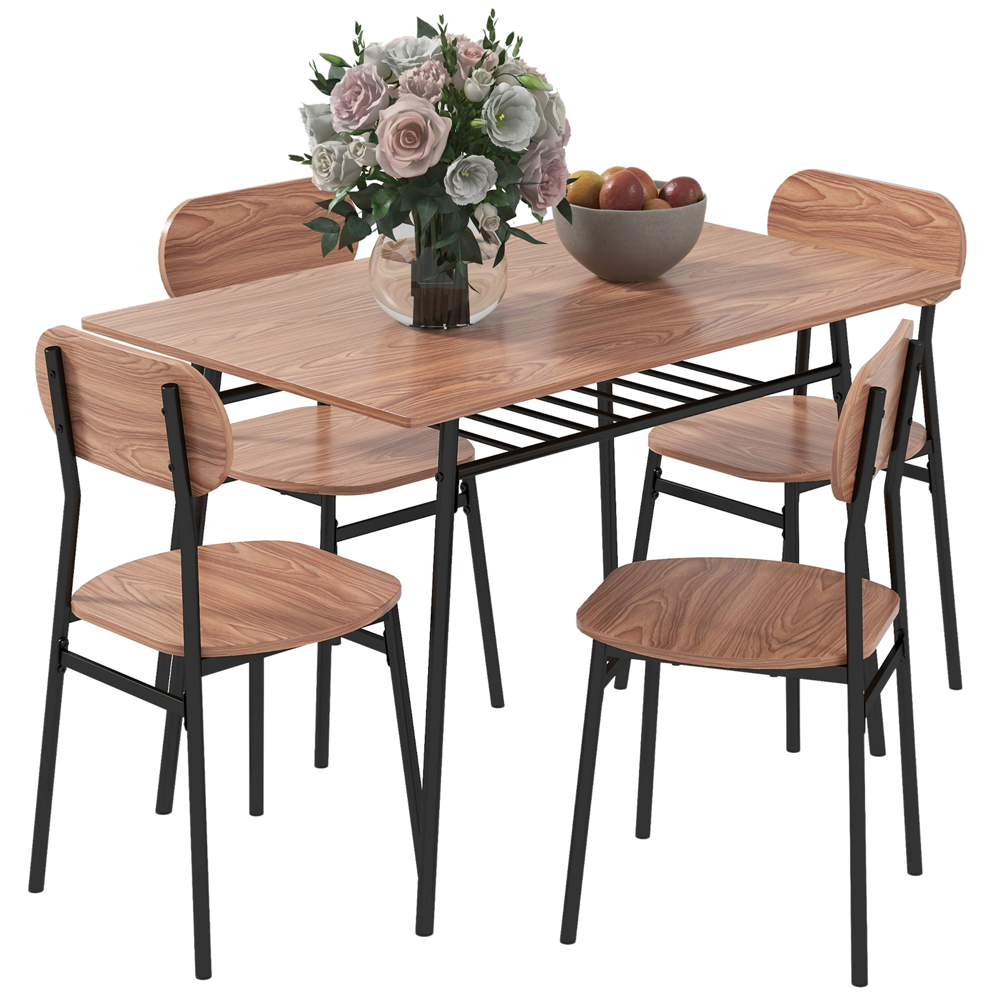 HOMCOM Eetkamerset Tafel met Stoelen Eettafel, Industrieel Ontwerp, 110 cm x 70 cm x 75 cm, Bruin