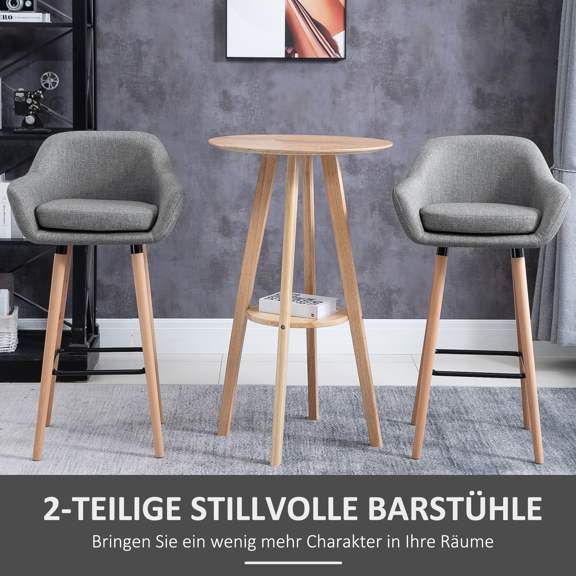 HOMCOM set van 2 barkrukken, barstoel, bistrokruk, keukenkruk met zitkussen