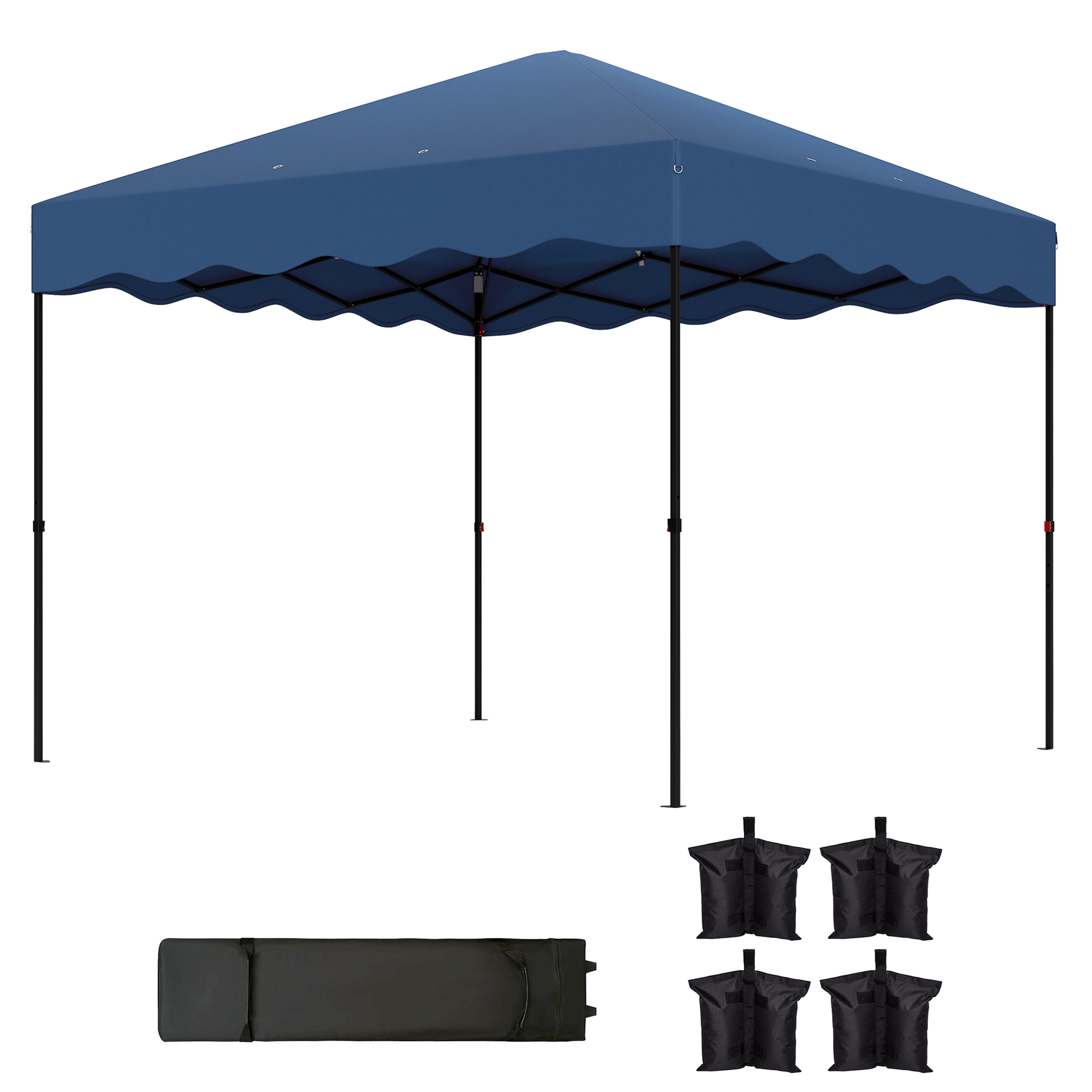 Outsunny 3 x 3 m Pop-up Paviljoen, Hoogteaanpasbaar Tuinpaviljoen, met RolTas, voor Tuin, Terras, Metaal, Stof, Donkerblauw