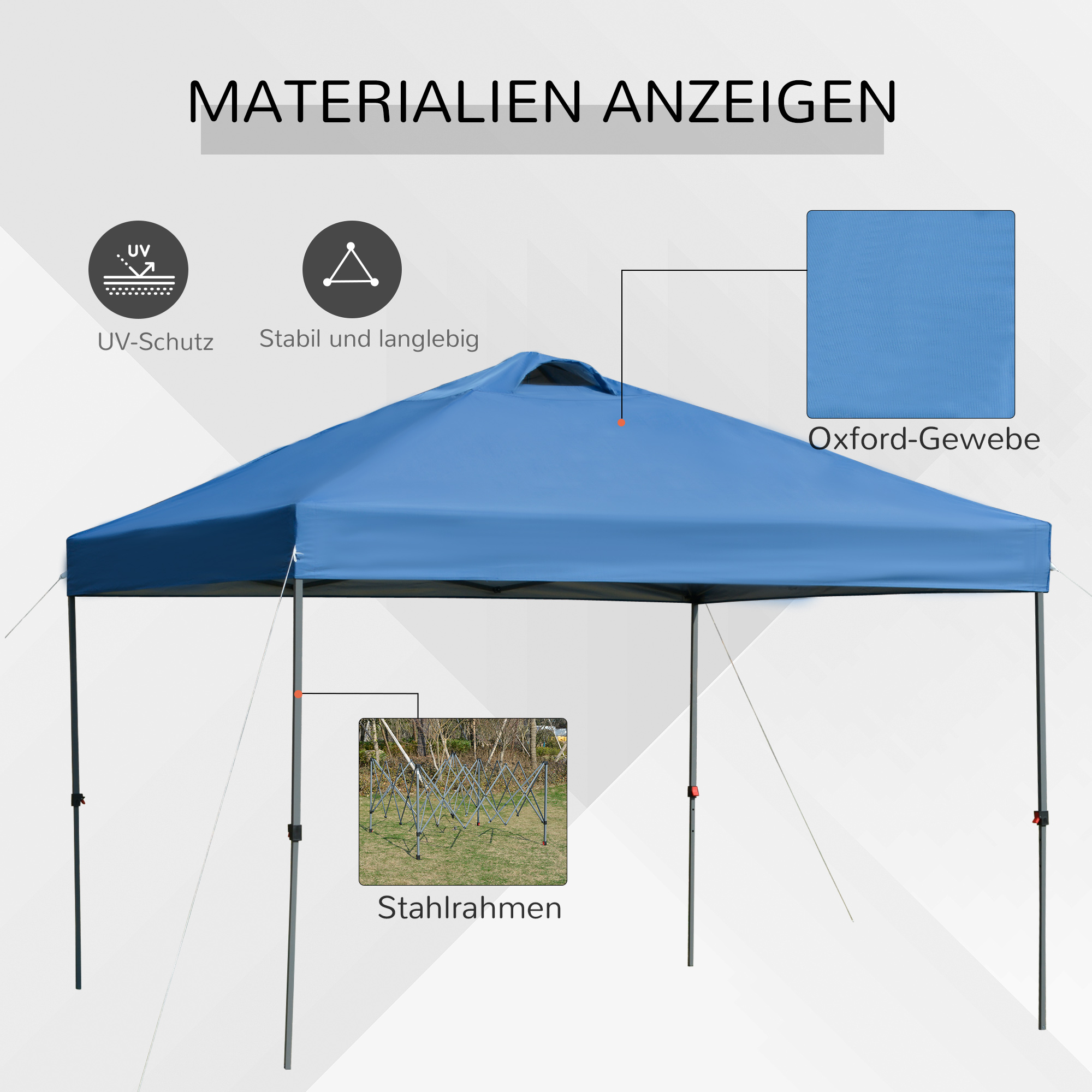 Outsunny Tuin-Paviljoen, Opvouwbare Paviljoen, Feesttent, Tuinpaviljoen Incl. Haringen Spanlijnen, Oxfordstof, 2,95 x 2,95 x 2,64 m, Blauw