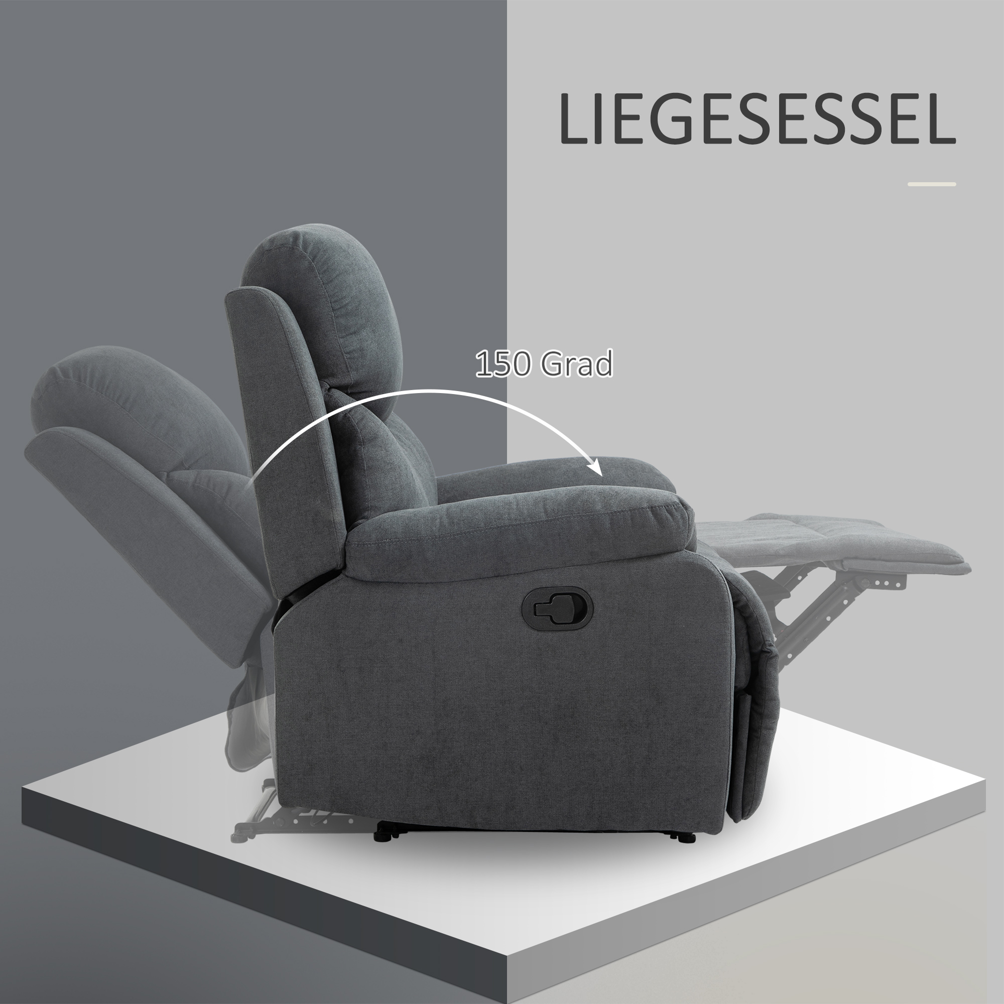 HOMCOM Relaxstoel, ligstoel, 150° kantelbaar, Donkergrijs