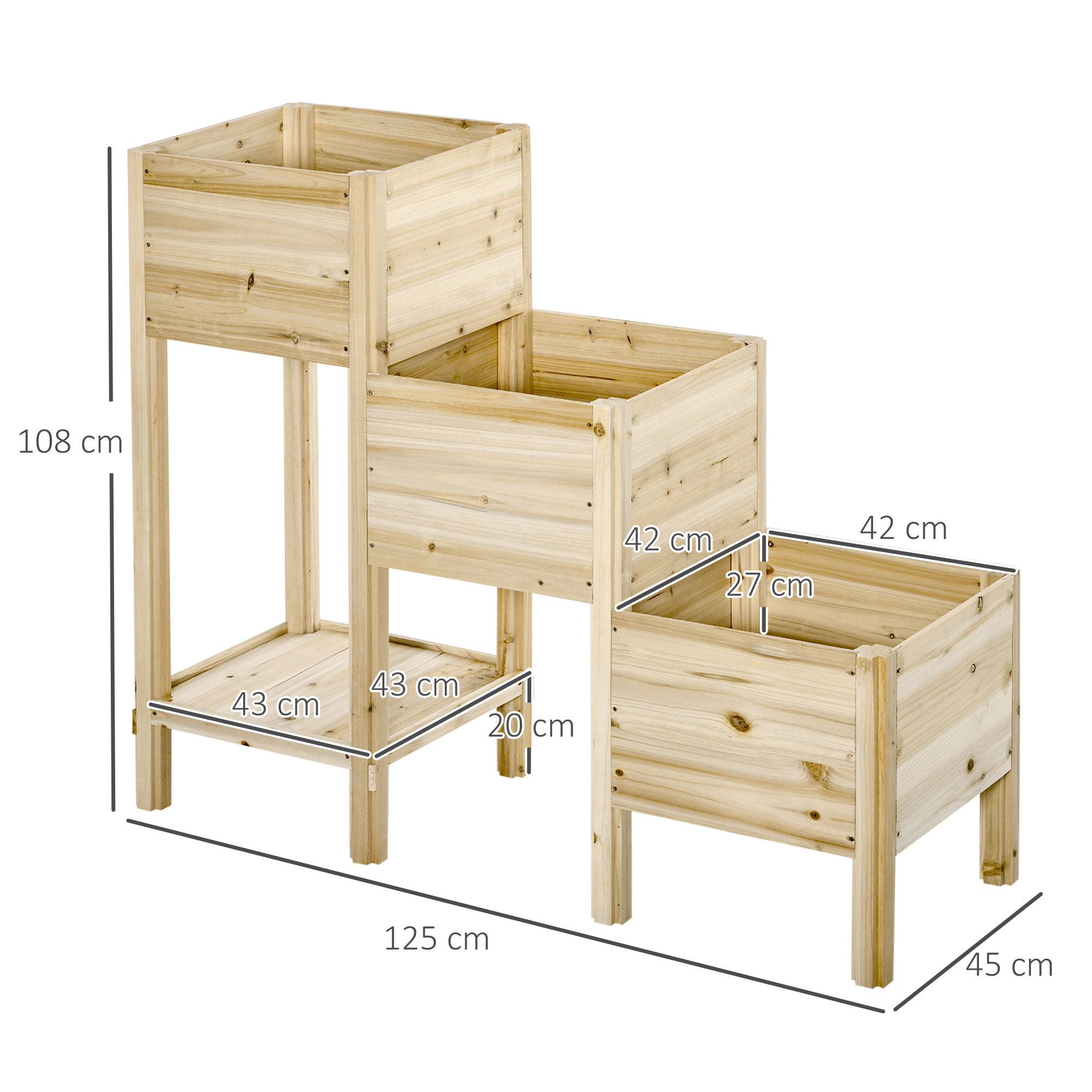 Outsunny verhoogd bed 3 niveaus 125 cm x 45 cm x 108 cm