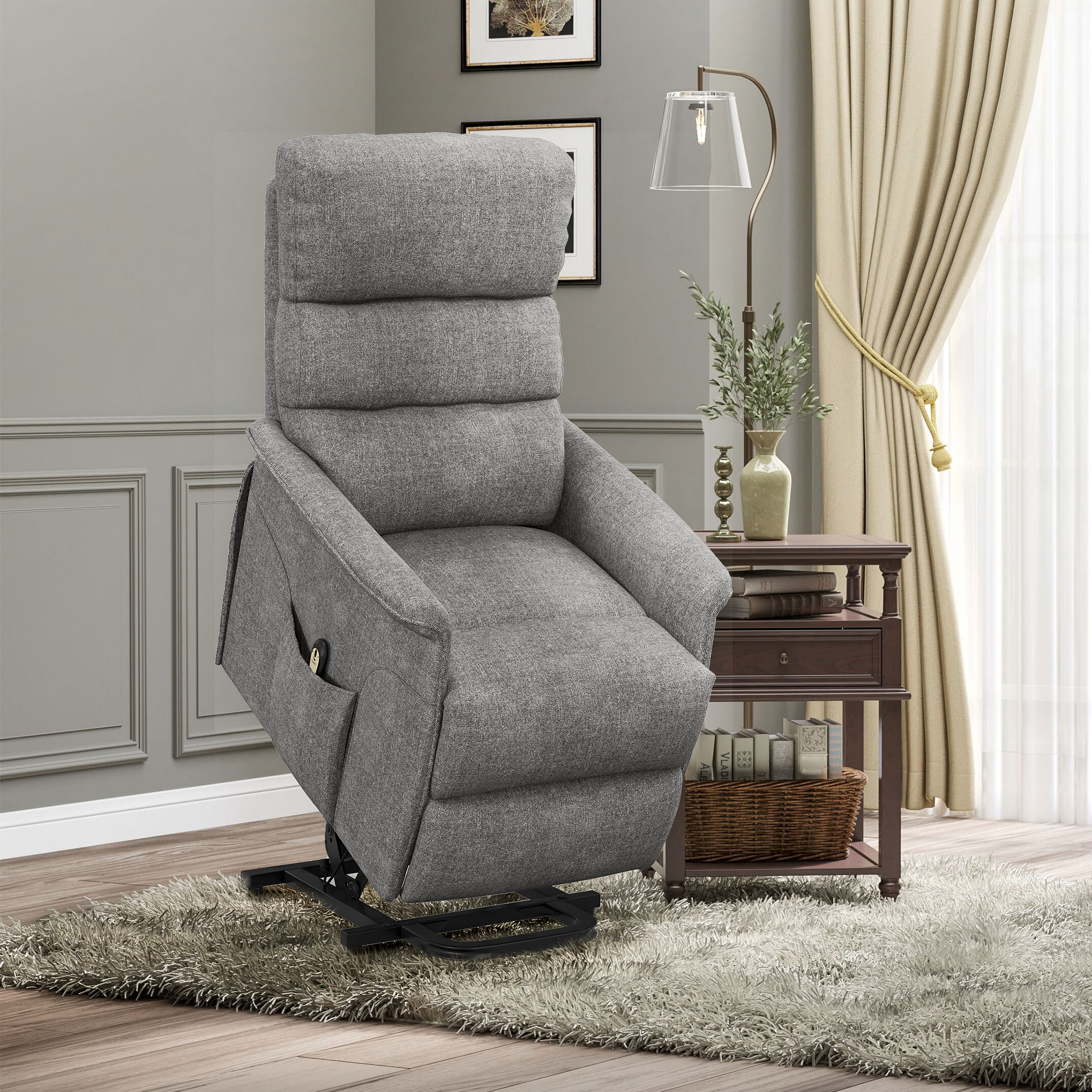HOMCOM Relaxfauteuil met Elektrische Opstaanondersteuning, Verstelbare Rugleuning/Voetensteun, tot 120 kg, 66x90x96 cm, Grijs