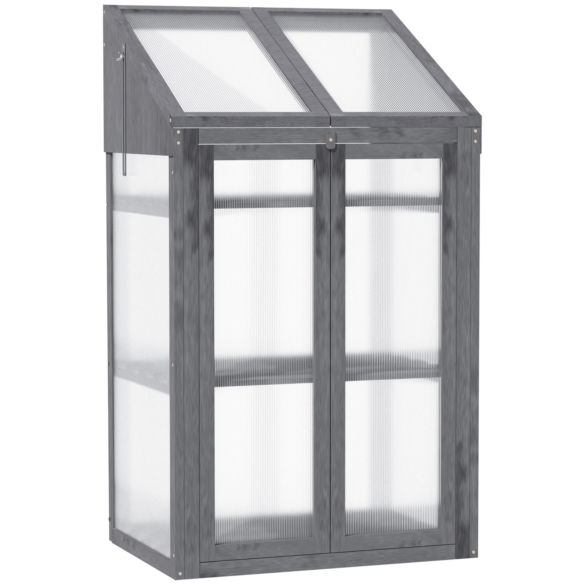 Outsunny Mini-Kas, Kleine Kas met Houten Frame, Ramen en Dubbele Deur, 3 Planken, 70L x 50B x 120H cm, Grijs