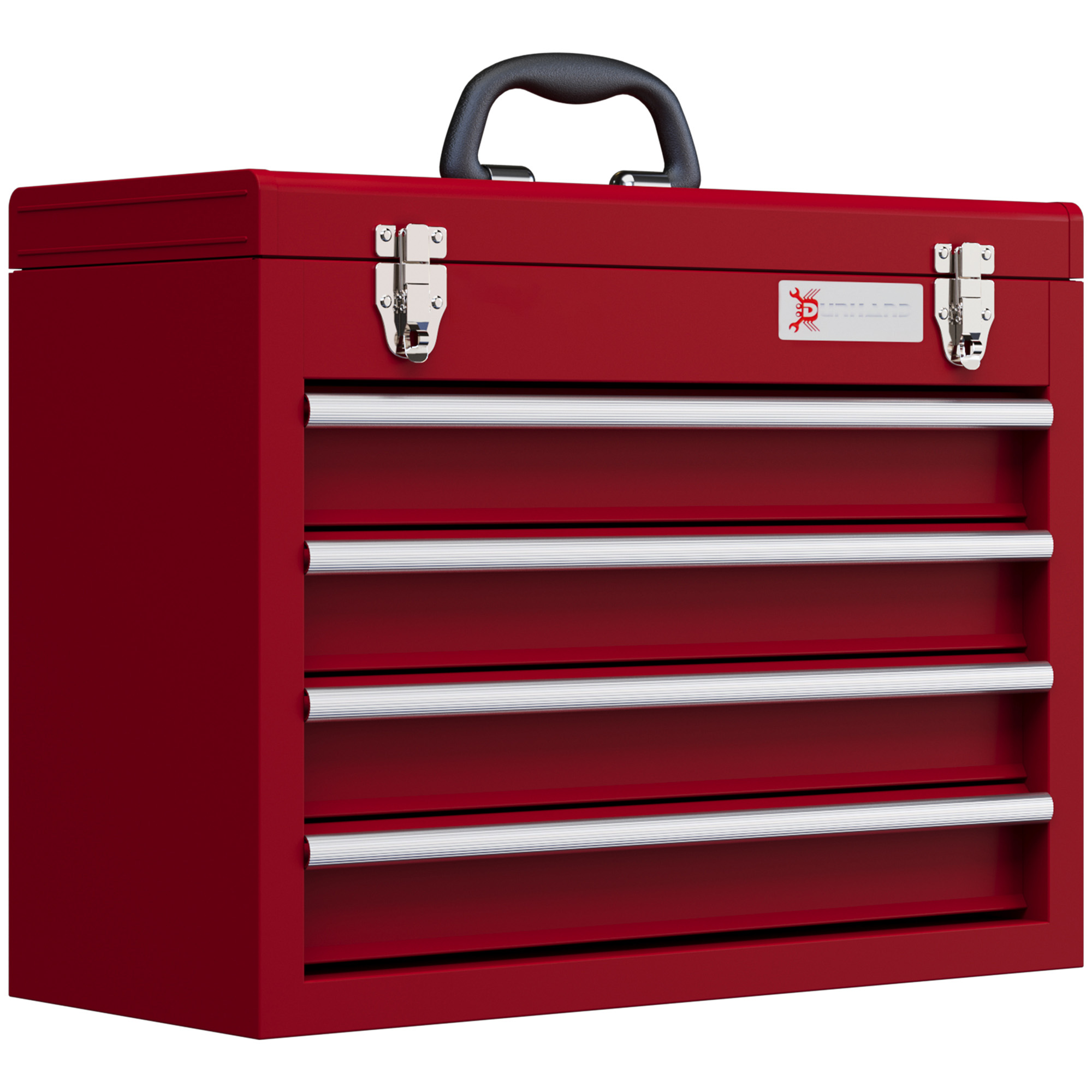 DURHAND Gereedschapskist met 4 lades, bovenvak, stalen sloten, draaggreep, 51x22x39,5 cm, Rood