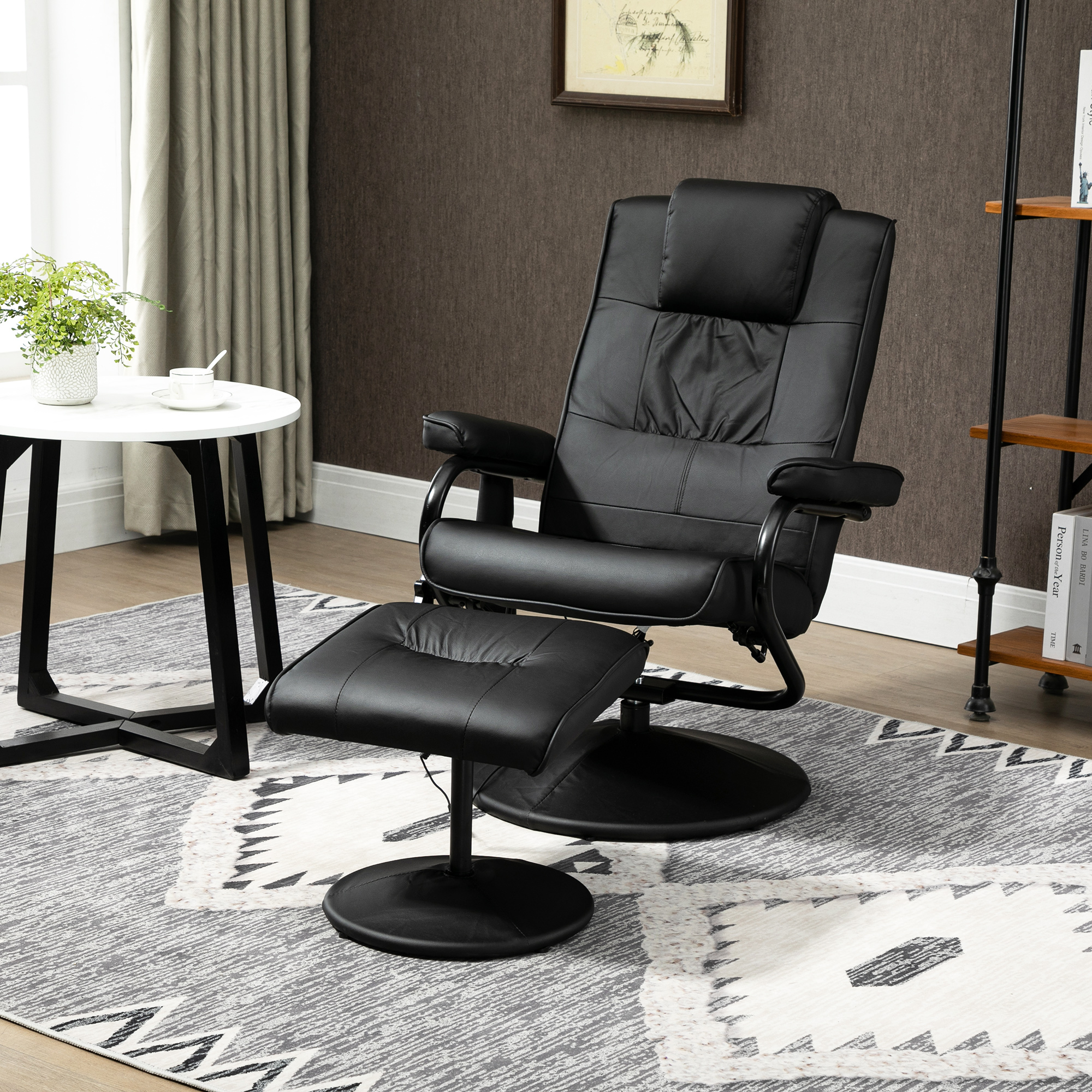 HOMCOM massagestoel relaxstoel tv-stoel stoel met massagefunctie incl. krukje kunstleer zwart 77 x 84 x 95 cm