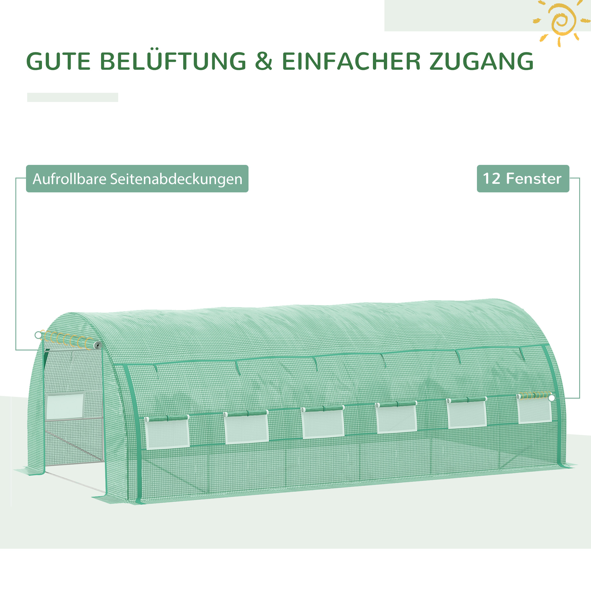 Outsunny polytunnelkas 6 x 3 x 2 m inloopkas met oprolbare afdekkingen polytunnelkas UV-bescherming stalen buis groen