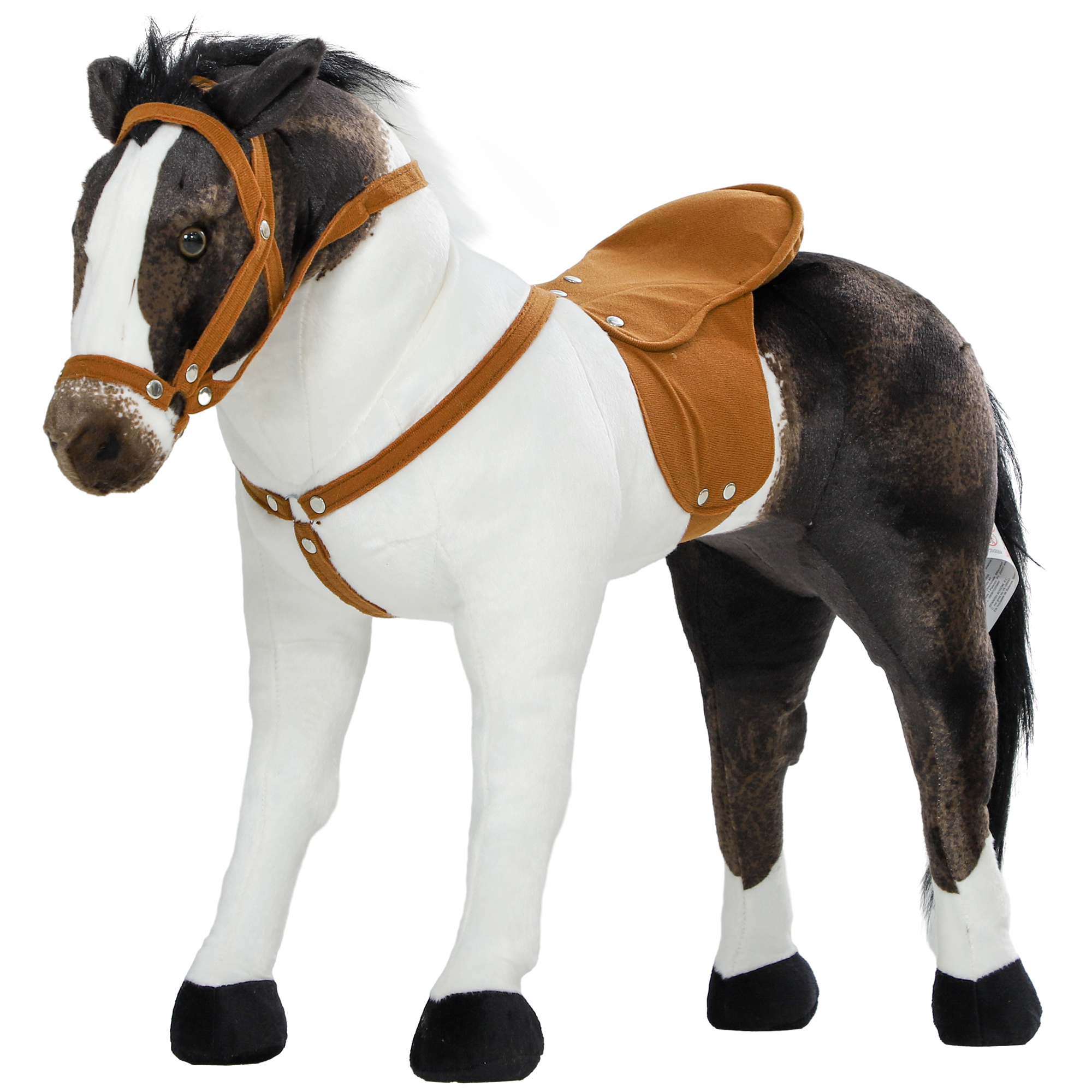 AIYAPLAY Schommelpaard met Geluidseffecten, Zacht Vacht, Voor 3-8 Jaar, 85 x 28 x 60 cm, Bruin/Cremewit