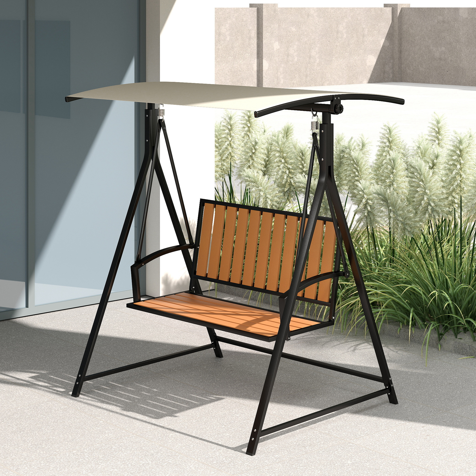 Outsunny Hollywoodschommel met verstelbaar zonnescherm, 2-zits Tuinschommel 142 x 112 x 162cm, Zwart