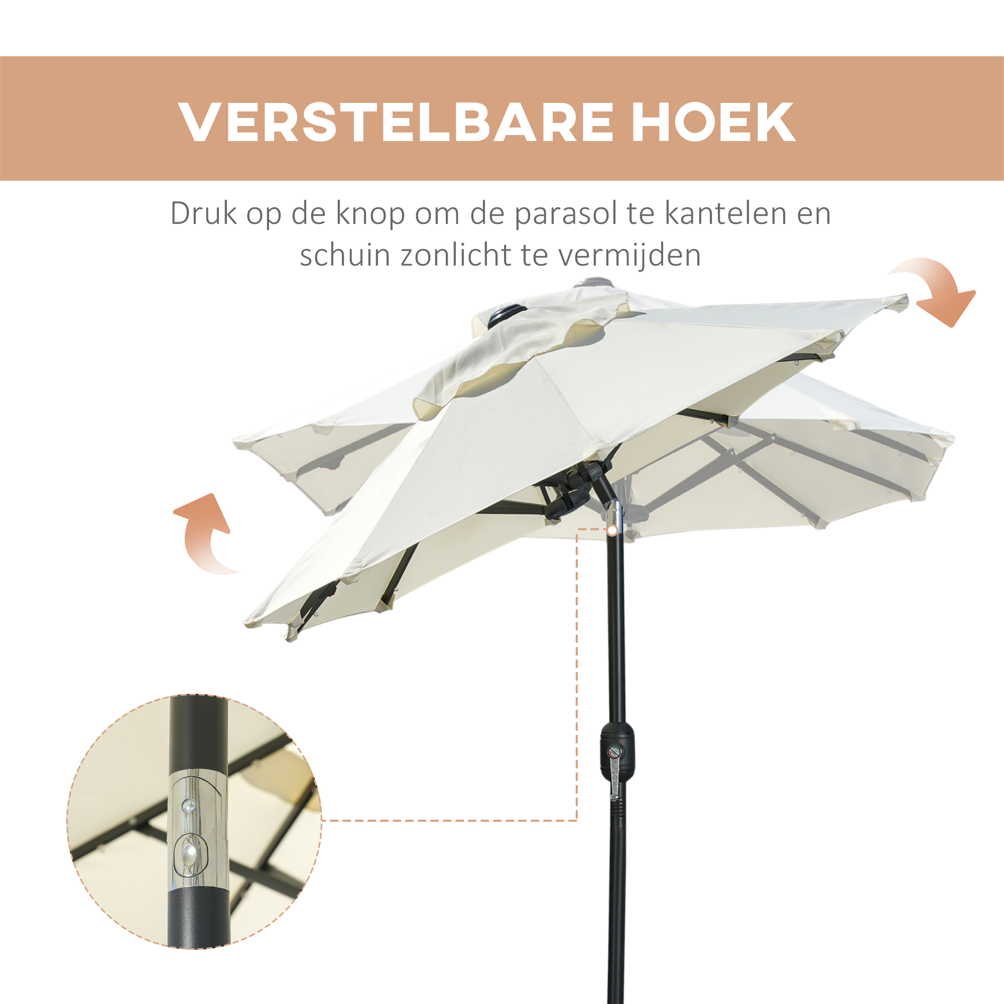 Outsunny dubbele zonwering, terrasscherm, kantelbaar, met zonnepaneel, 35 LED's, stalen frame, beige, 2,95 x 1,50 x 2,19 m