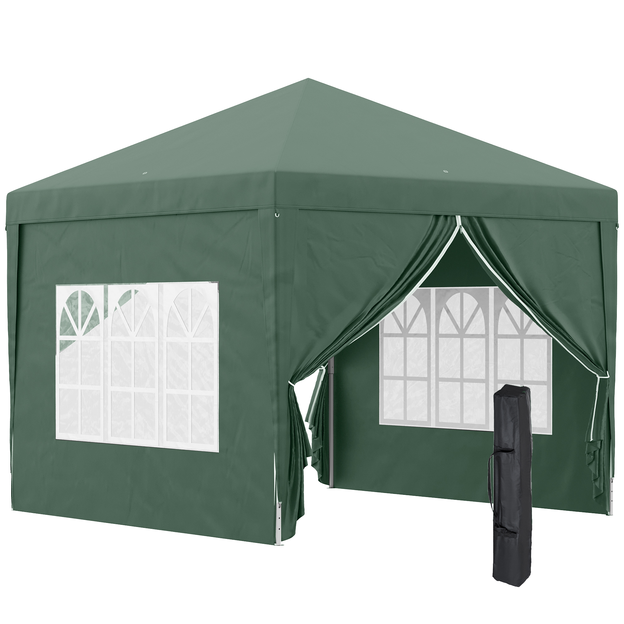 Outsunny Paviljoen, Biertent, 4 verwijderbare zijwanden, 2 ramen, Metalen frame, 2,95 x 2,95 m, Groen