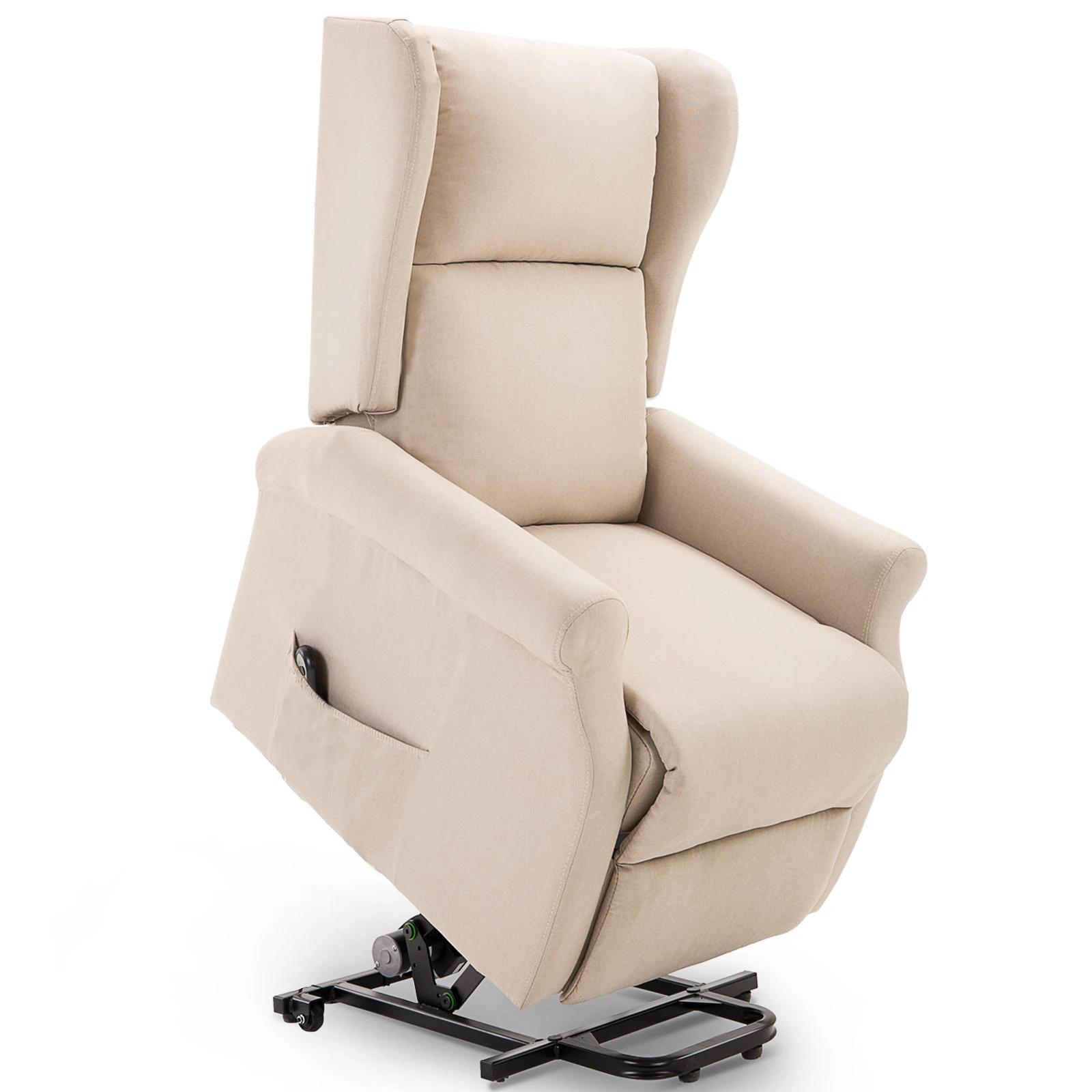 HOMCOM® relaxstoel tv-stoel met elektrische opstahulp linnen hout schuimstof crème 72,5 x 94 x 109 cm | Aosom.nl