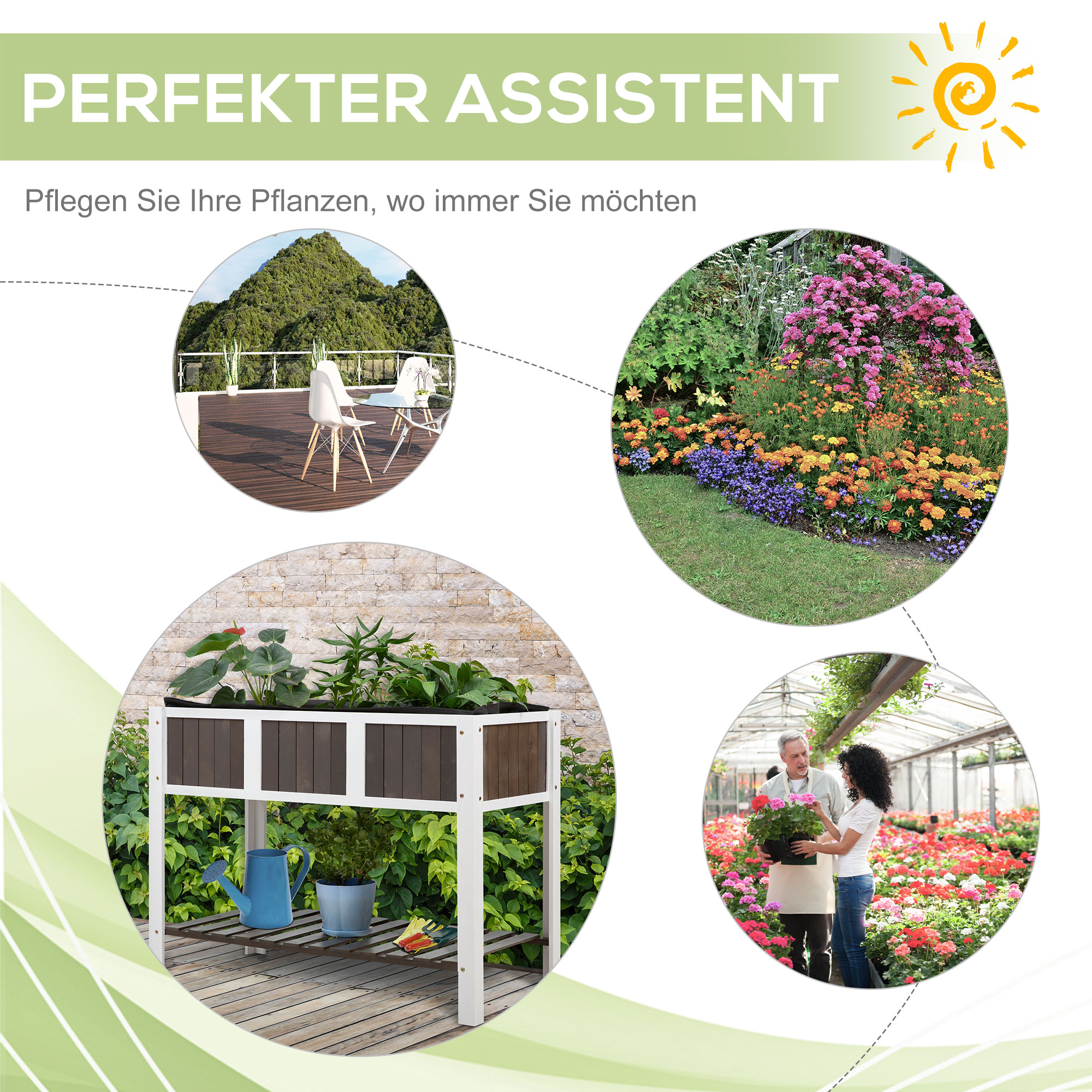 Outsunny Plantentafel tuintafel houten werkblad tuinbed voor groenten bloemen