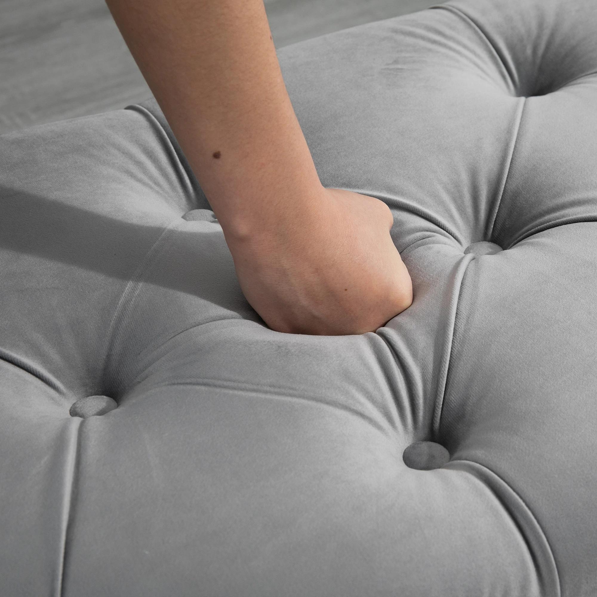 HOMCOM bank ottoman zitbank opbergdoos poef met opbergruimte open deksel voor slaapkamer velvet touch rubber hout grijs 120 x 46 x 42 cm